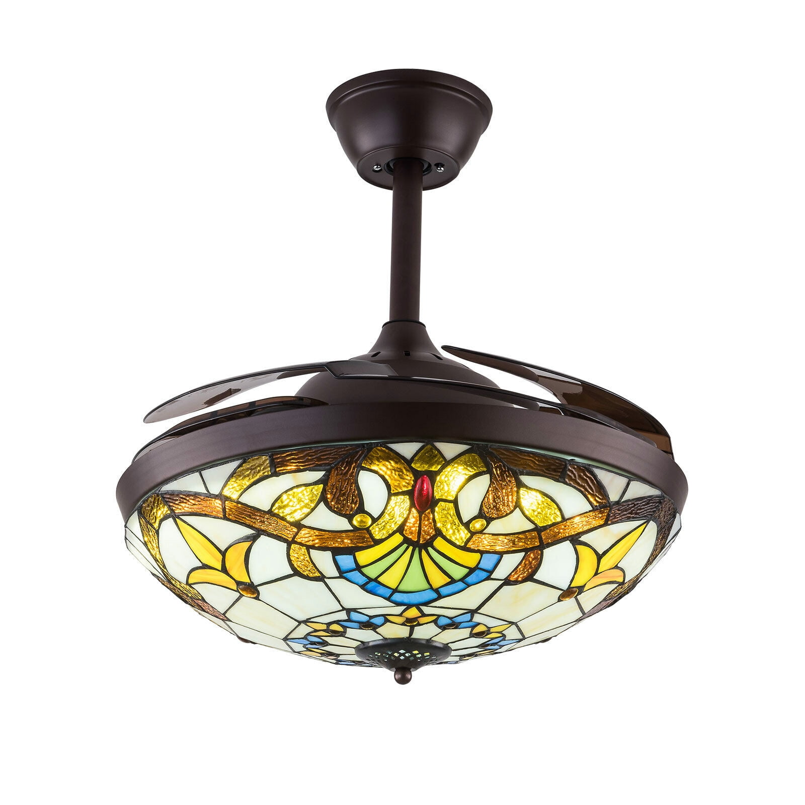 TFCFL 42 in Tiffany Ceiling Fan with LED Light and Retractable Blades (Multicolor, 42 in) or3w6