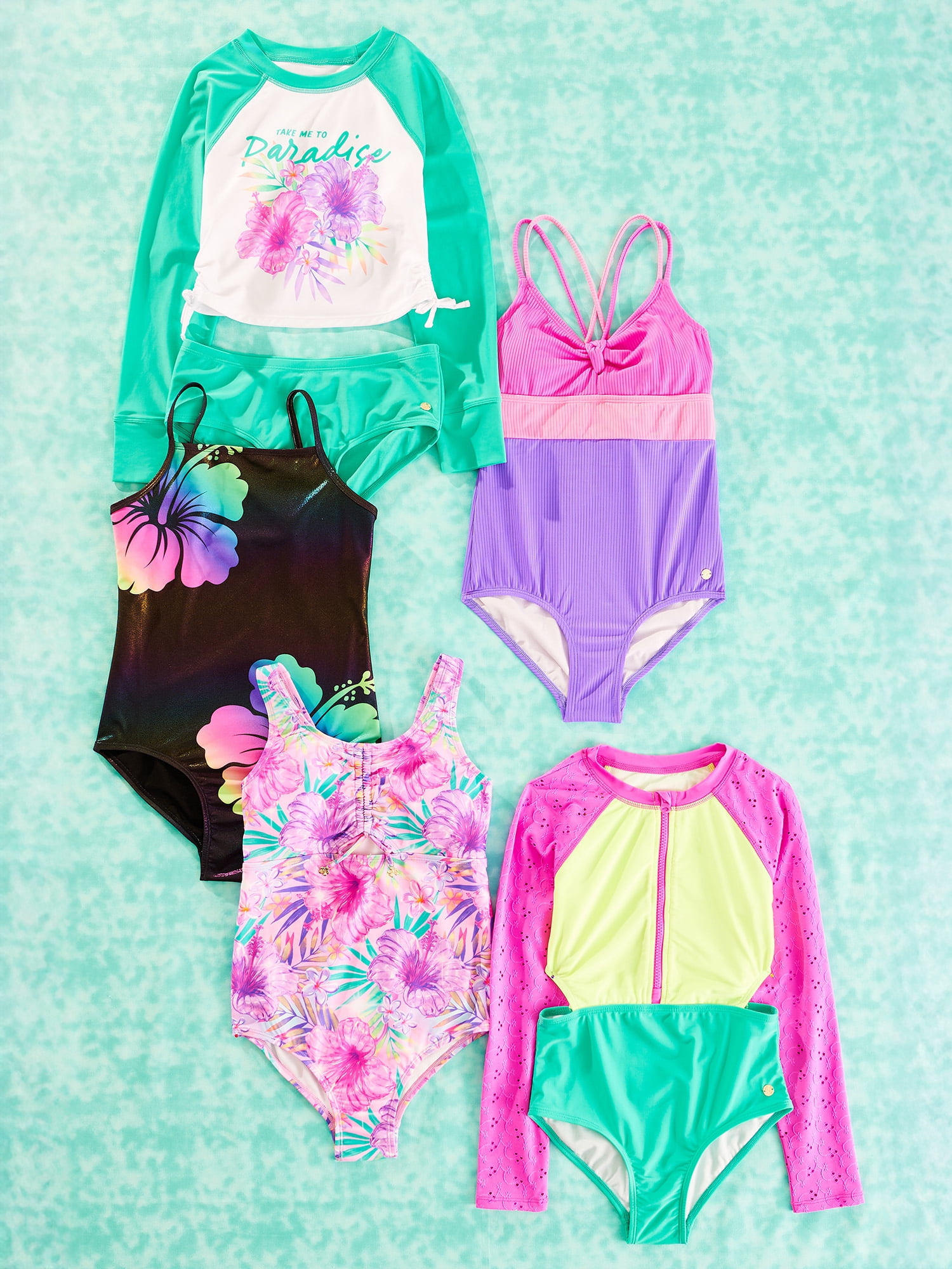 Justice Girls One Piece Center Cinched Swimsuit (Multi, XS) 1yip0