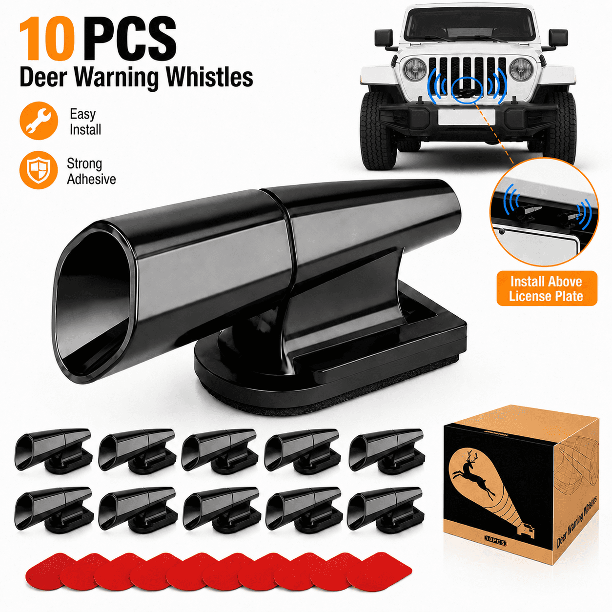 USTOP Deer Warning Whistles for Cars and Motorcycles, Ultrasonic Animal Alert Safety Device (Black, 10 Pack) plrlu