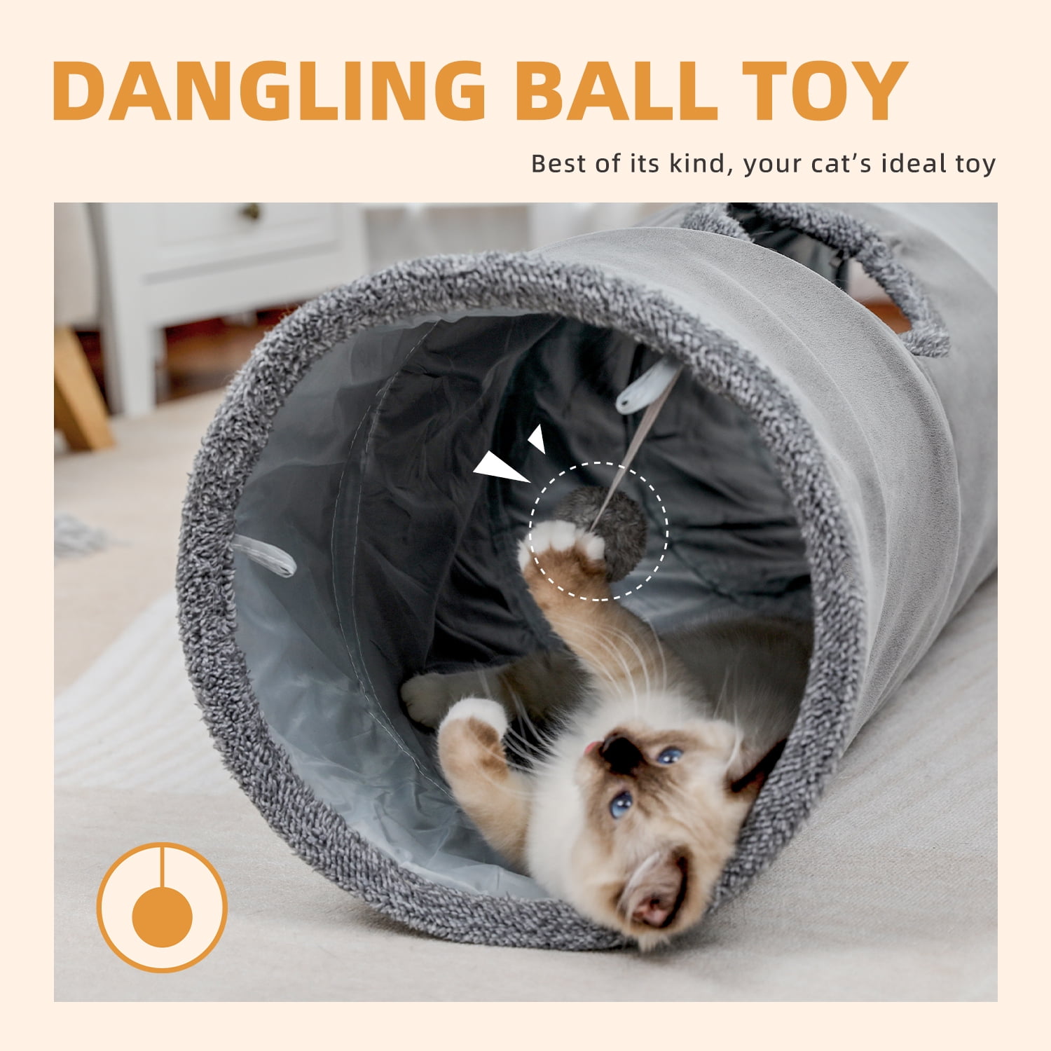 Pawz Road Cat Tunnel Collapsible Suede Hideaway Toy for Indoor Cats (Grey, 51.2 in) 1ggqj