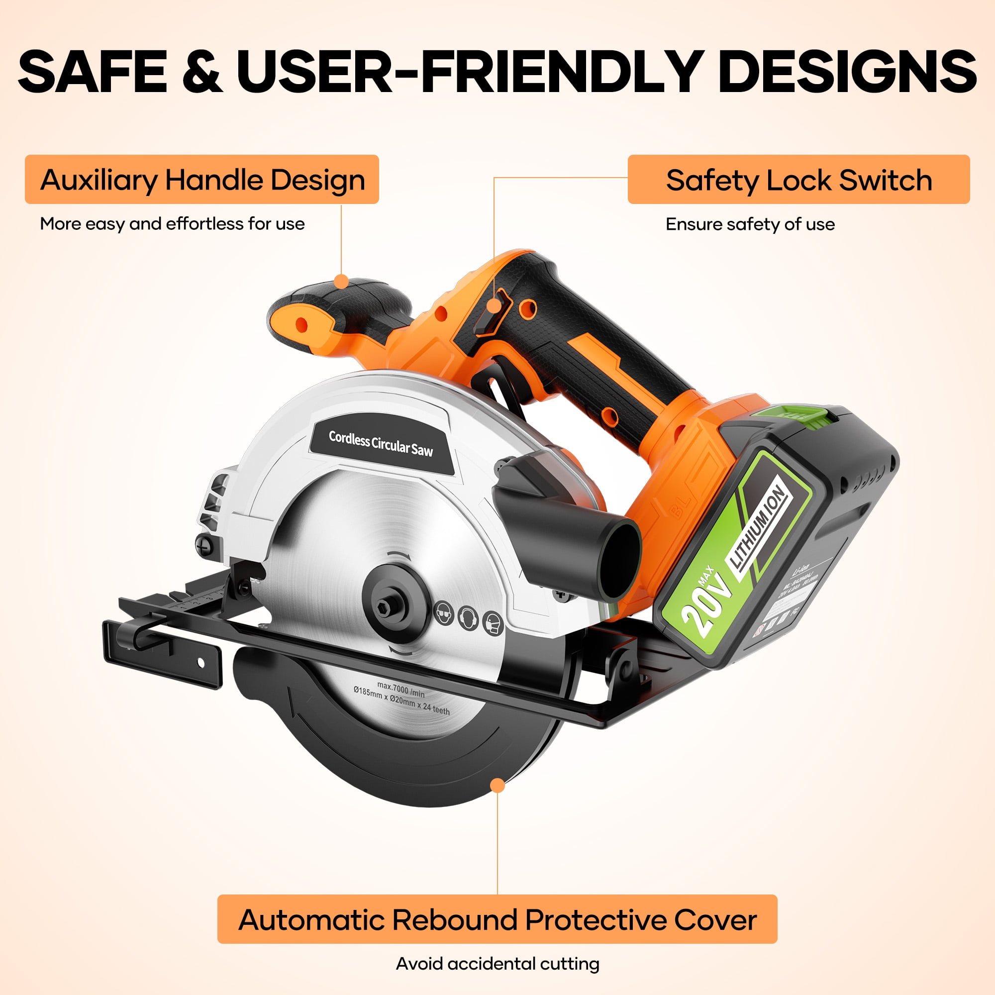 GASKY 20V Cordless Circular Saw, Brushless Power Tool for Wood Cutting with 4.0Ah Battery (Black, 7-1/4 in) qposg