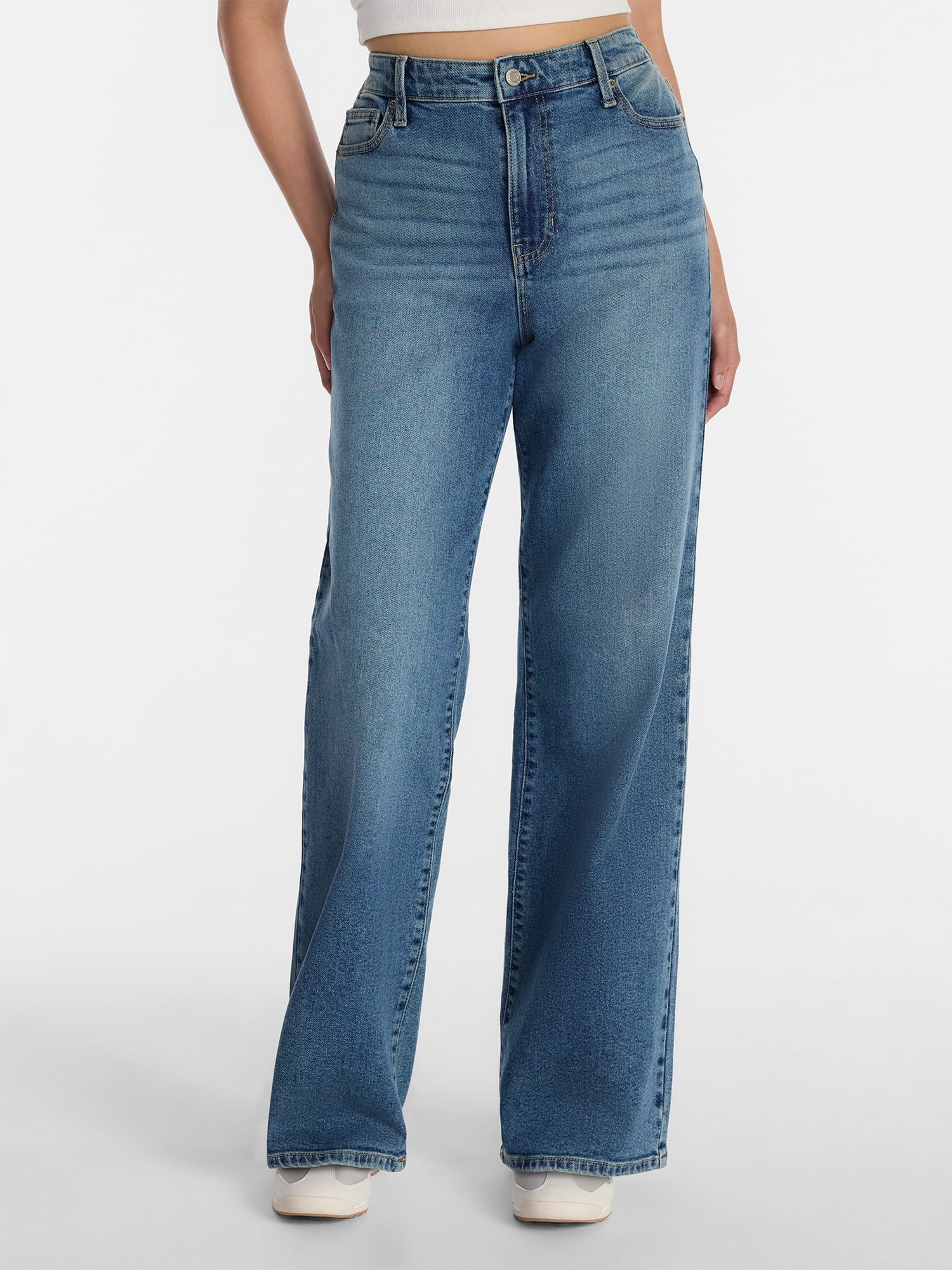 No Boundaries High Rise Baggy Wide Leg Jeans (Grey, XXS) j2ix7