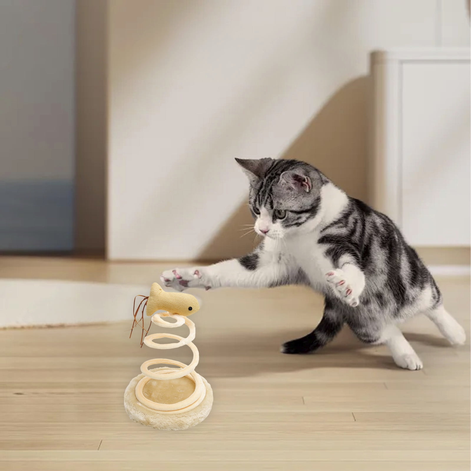 Tarmeek Interactive Cat Toy with Rotating Track and Detachable Feather (Beige, 12 in) dszy2 - Image 4