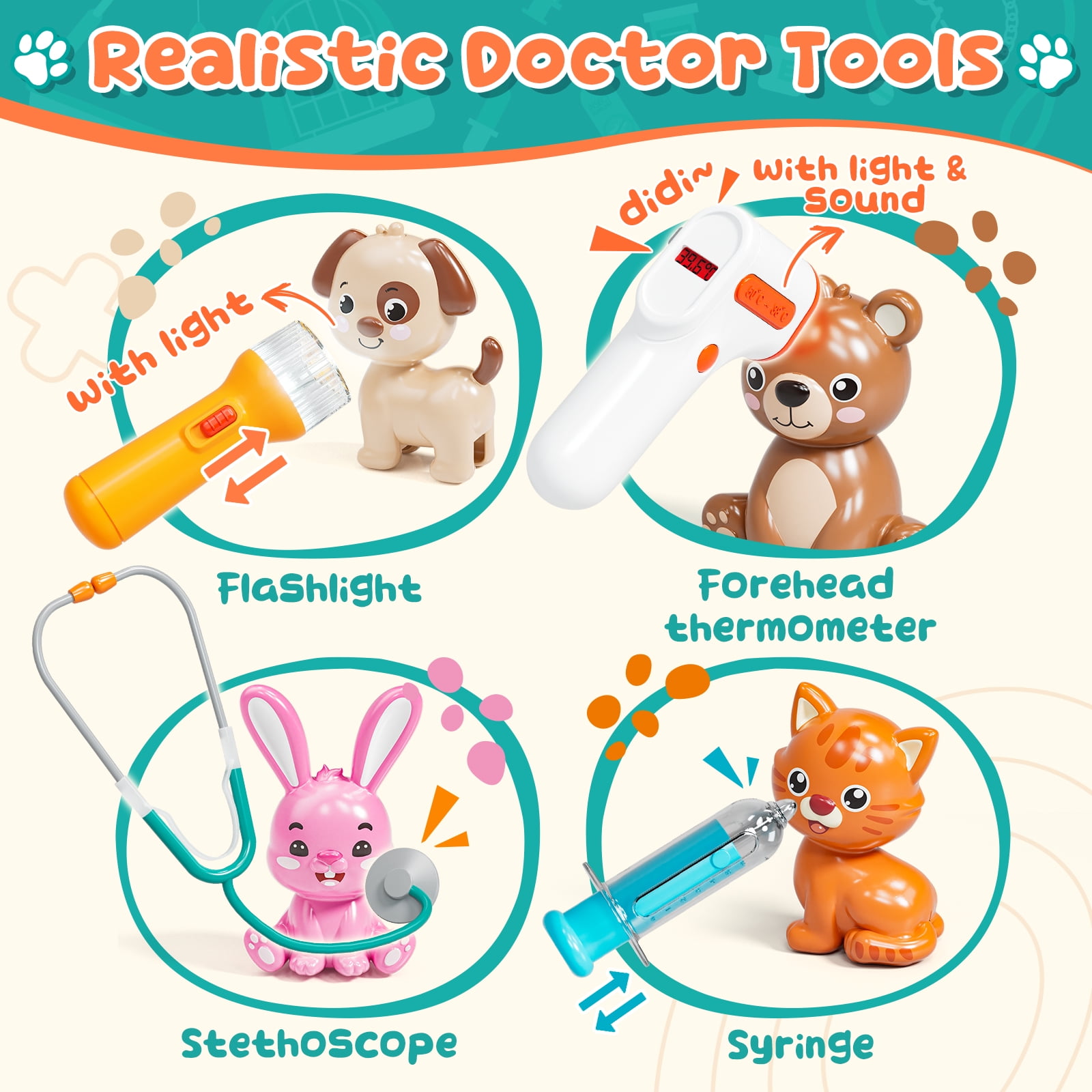 OROLIVING Pet Vet Toy Doctor Kit, Pretend Play Veterinary Clinic Playset with Medical Accessories (Multicolor, 9.84 x 8.66 x 4.53 in) 269ah