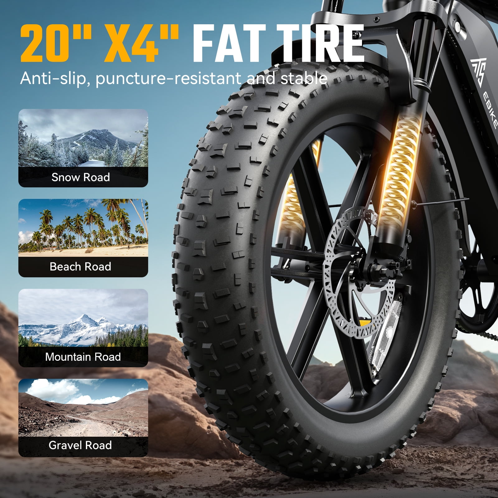 TST Electric Mountain Bike for Adults, 750W Motor, 20 in x 4 in Fat Tires, Dual Suspension, UL2849 Certified (Black, 48V 15Ah) b27yl