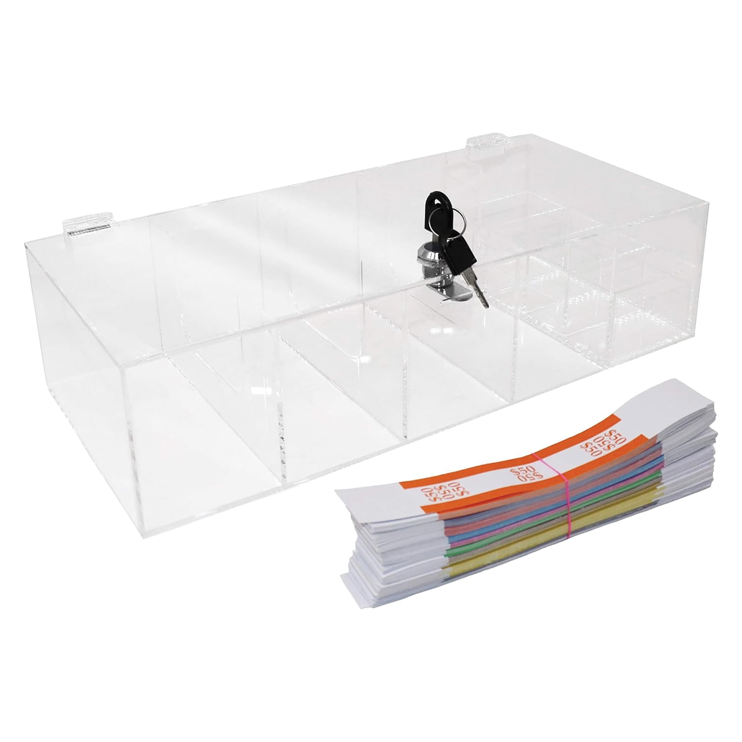 Nadex 5-Compartment Currency Tray with Locking Cover and Removable Coin Insert (Clear, 15.38 in x 7 in x 4 in) qcy04 - Image 5