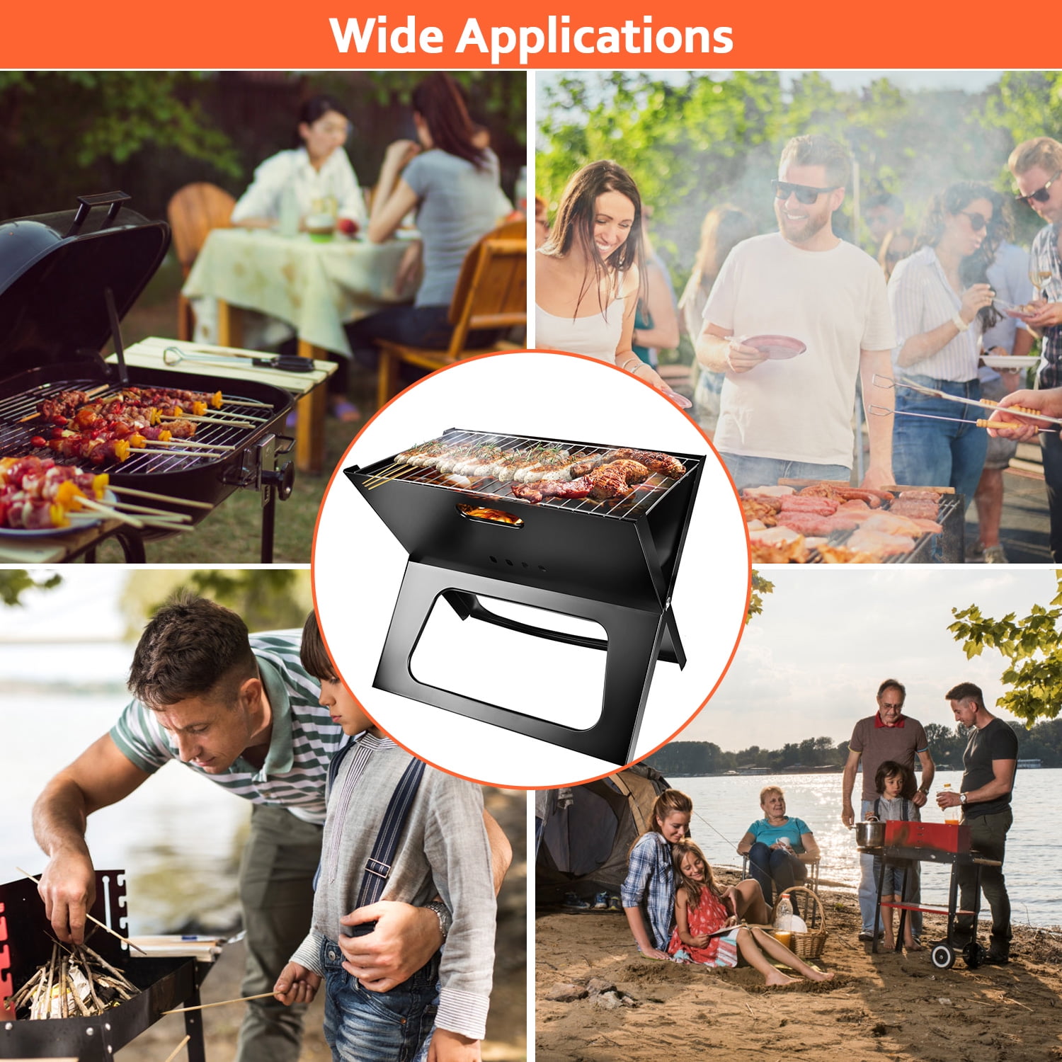 Imountek Portable Charcoal Grill, Foldable Outdoor Barbecue for Camping and Tailgating (Black, 17.1 x 11 x 14.8 in) 6effy