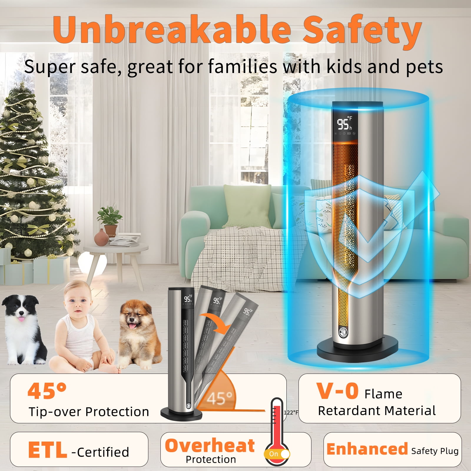 SHYUJAJIE 24 in Oscillating Ceramic Tower Space Heater with Remote Control (Silver, 1500W) ngaty