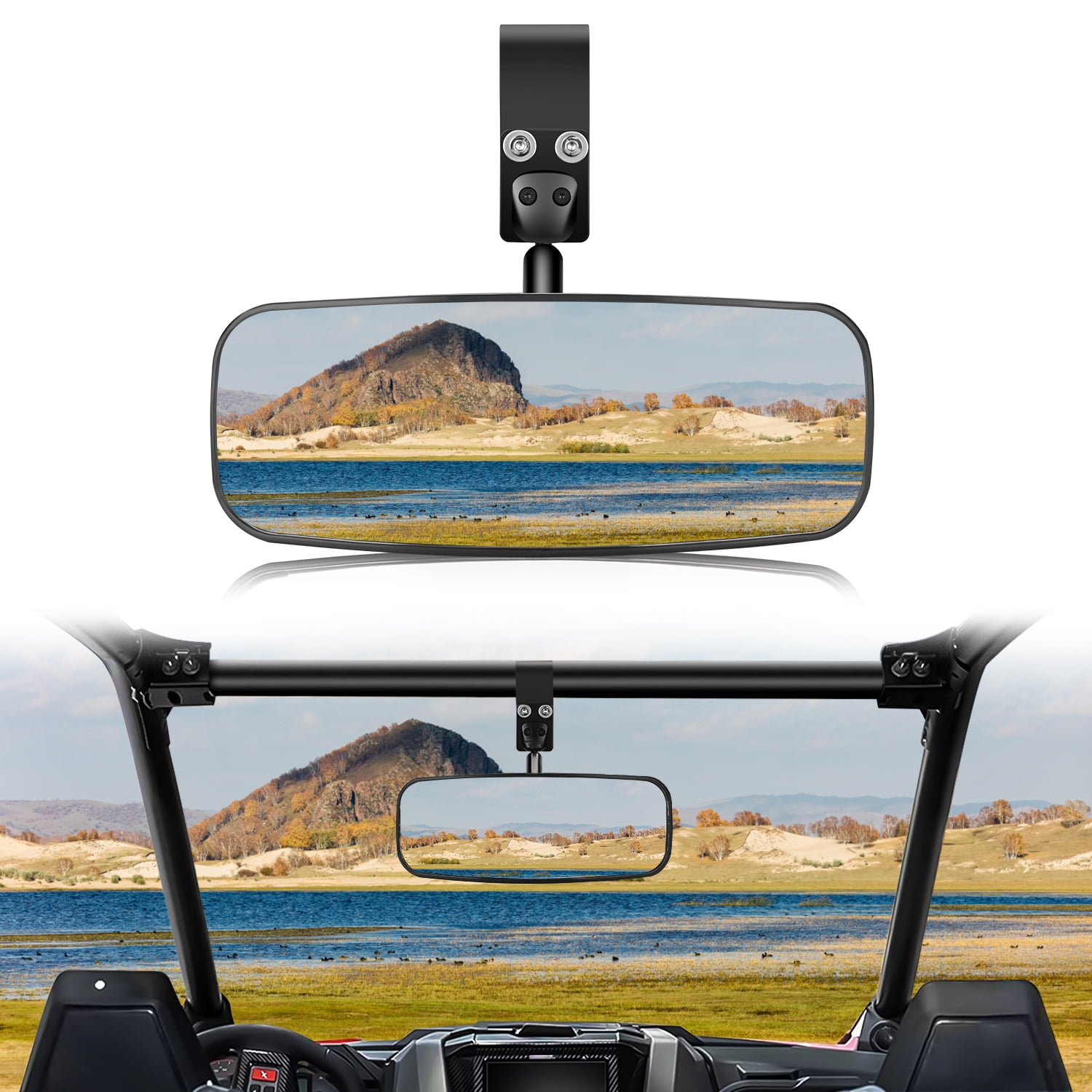 Nilight UTV Rear View Mirror 12 in Wide Convex Center Mirror with Adjustable 1.75 in to 2 in Clamps (Clear, 12 in) 3l24p