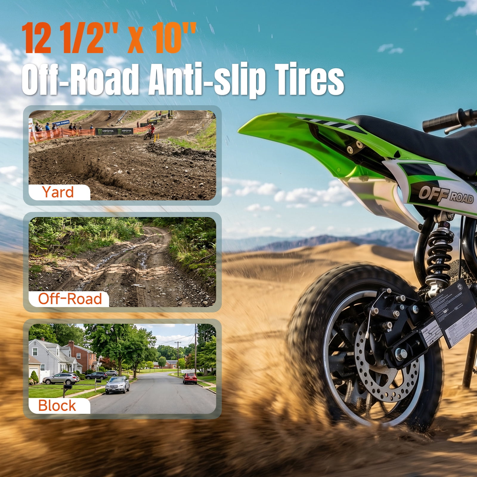 IVFJFV 39cc 4-Stroke Gas Dirt Bike for Beginners, Mini Off-Road Motorcycle with Disc Brakes and Rear Suspension (Green, 48 lb) 5981e