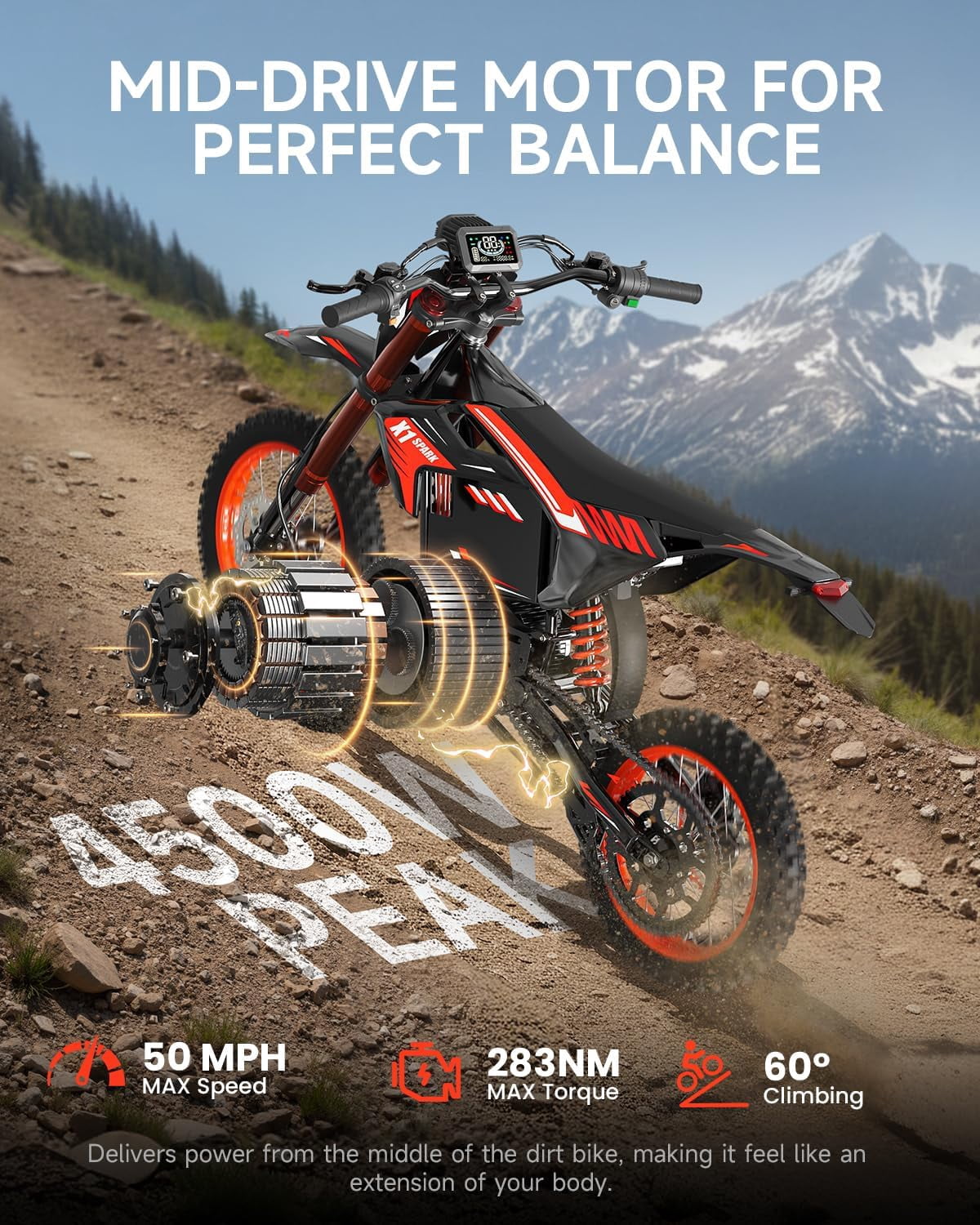 Qronge Electric Dirt Bike Off-Road Motorcycle with Full Suspension and Deluxe Accessory Pack (Red, 60V 28.8Ah) n0vei