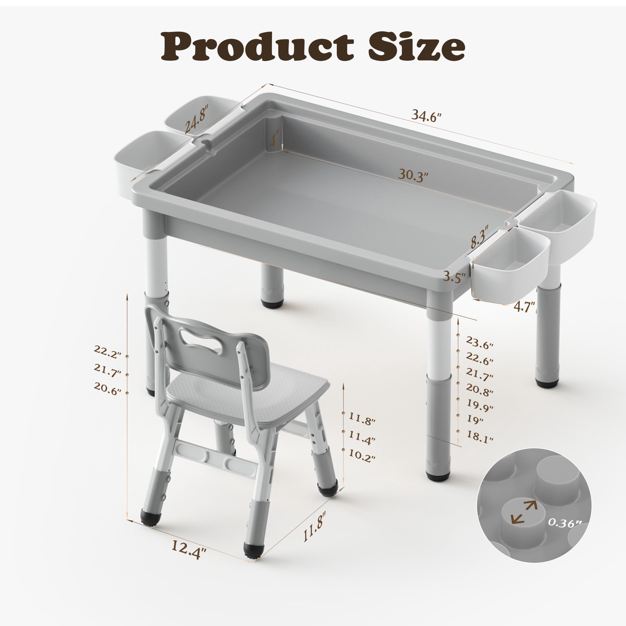 AILEEKISS Kids Activity Table and Chair Set, Building Block Play Desk with Storage (Grey) olmnm