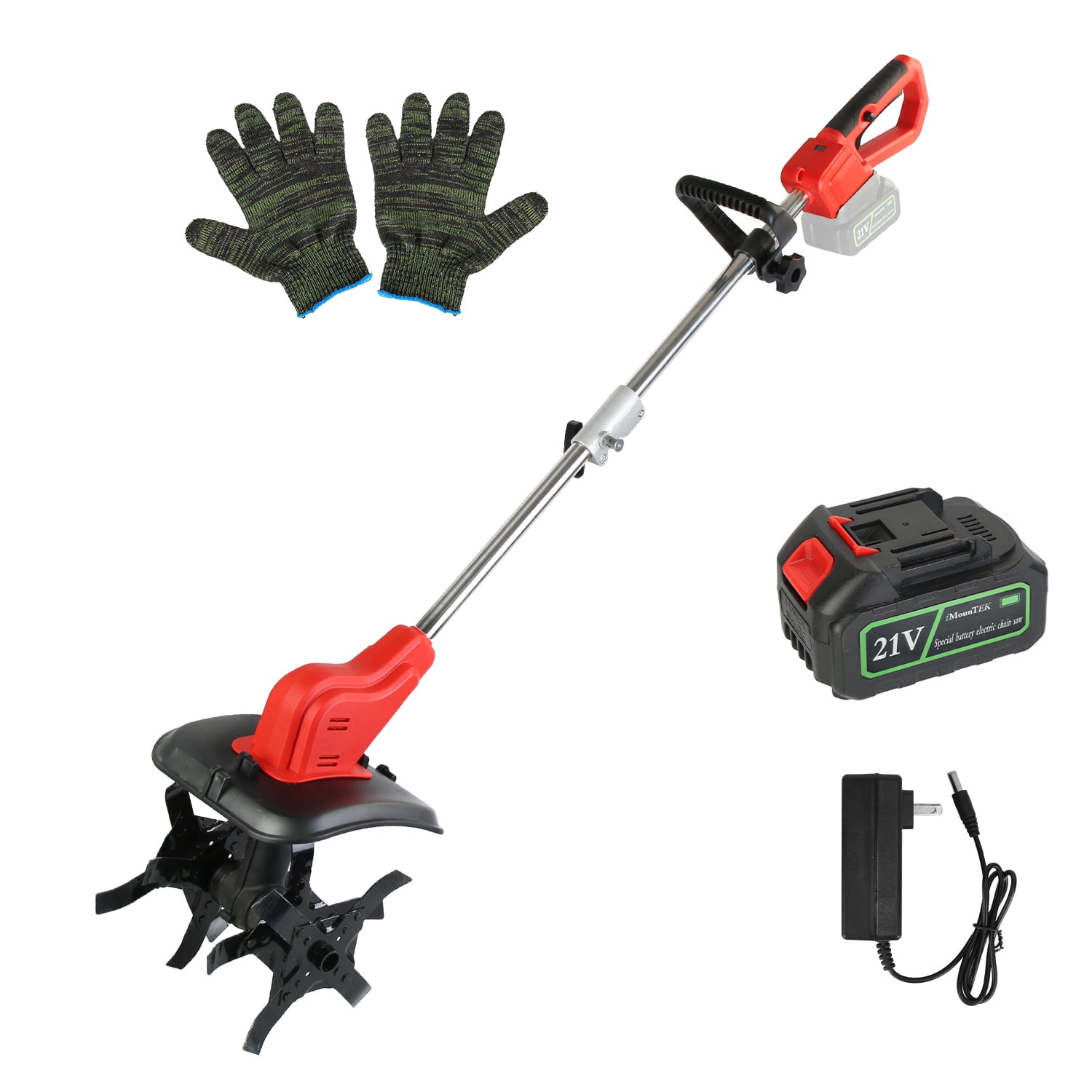 Moclever Electric Garden Tiller, Cordless Cultivator with 16 Steel Tines, 9-in Tilling Width & Depth (Black & Red, 11.02 lb) 9lg2x