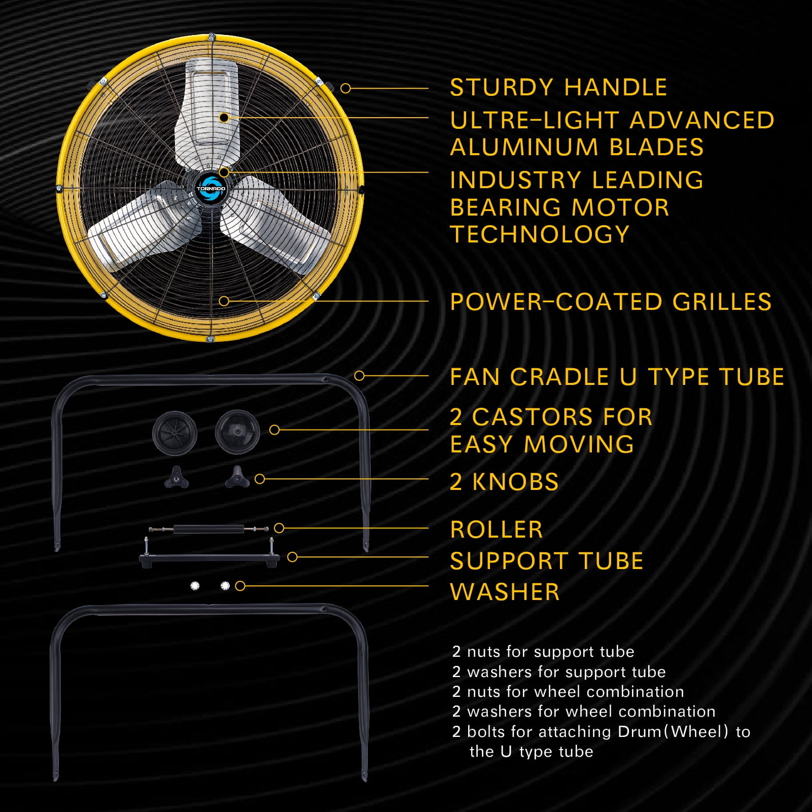 Tornado 24 Inch High Velocity Industrial Drum Fan (Yellow, 24 in) r5eng