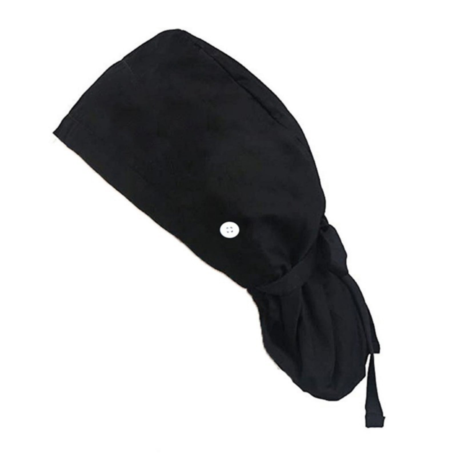 CheerKidz Women Long Hair Scrub Cap with Side Buttons and Back Pouch (Black, One Size) 56e9u