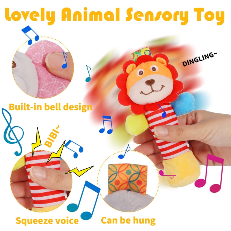 Kaboer Plush Animal Sensory Rattle Toy Set (3 Pack) h5g8u