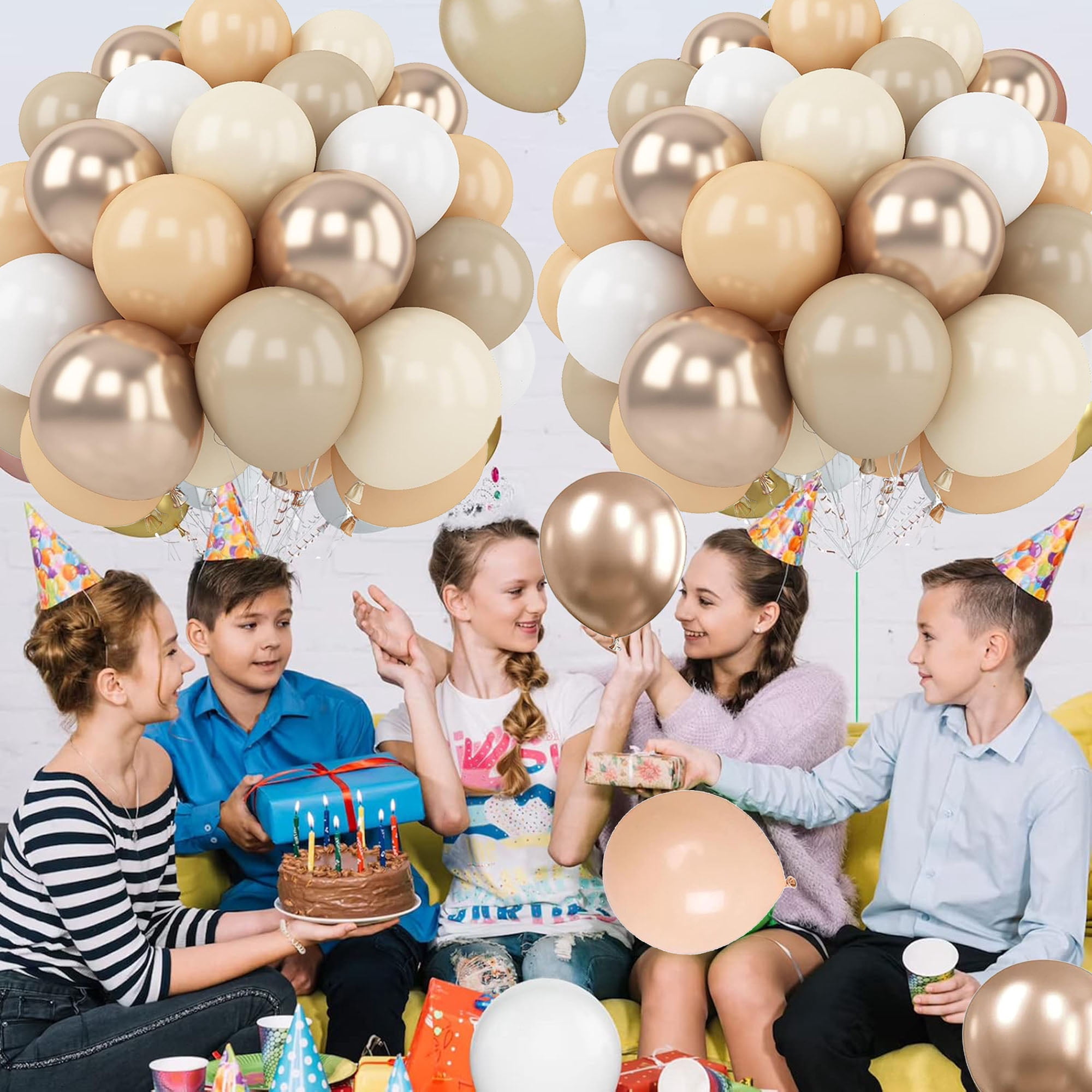 TICKJOY Boho Party Balloon Arch Kit, Double Stuffed Neutral Champagne and White Latex Balloons for Wedding and Baby Shower (60 Pack, 12 in) o12yy