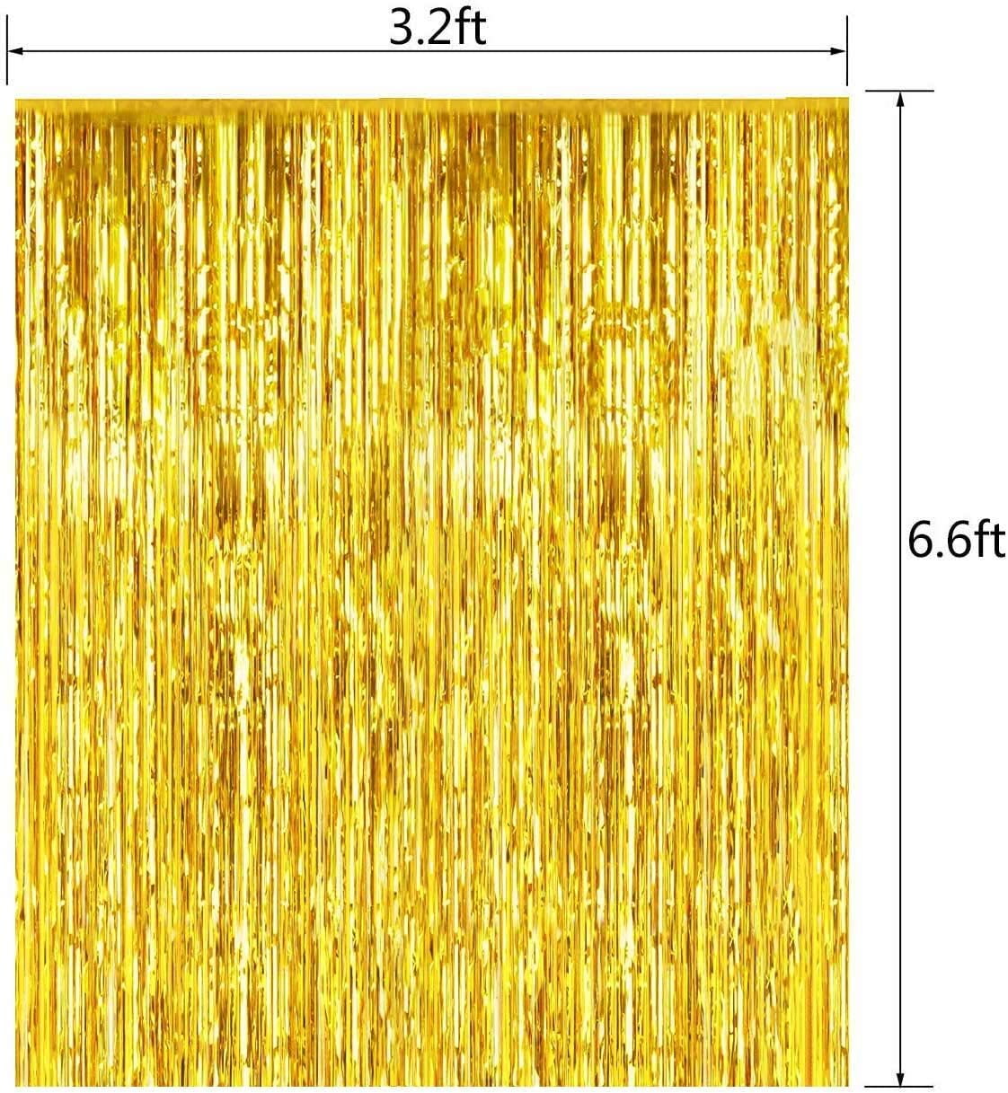 WATTNE Metallic Foil Fringe Curtains, Shiny Tinsel Photo Booth Backdrop for Party Decorations (Gold, 3 Pack, 3.3 ft x 6.6 ft) 43oyq