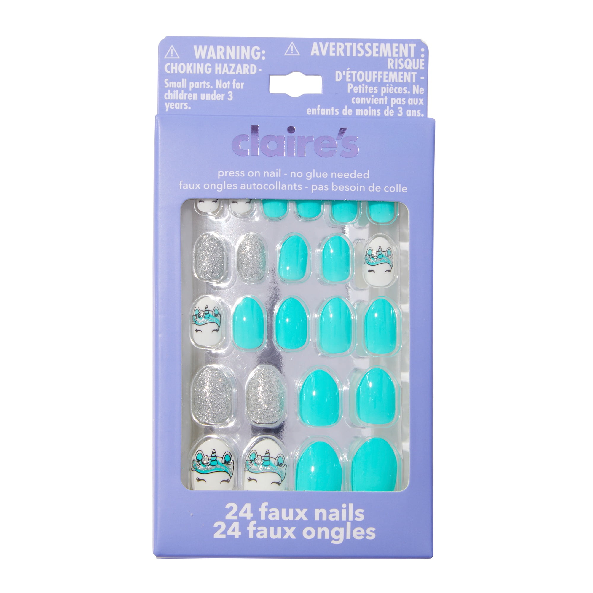 Claire's Press-on Nails Almond Shape Sparkly Aqua Blue (24-Pack) wnrej
