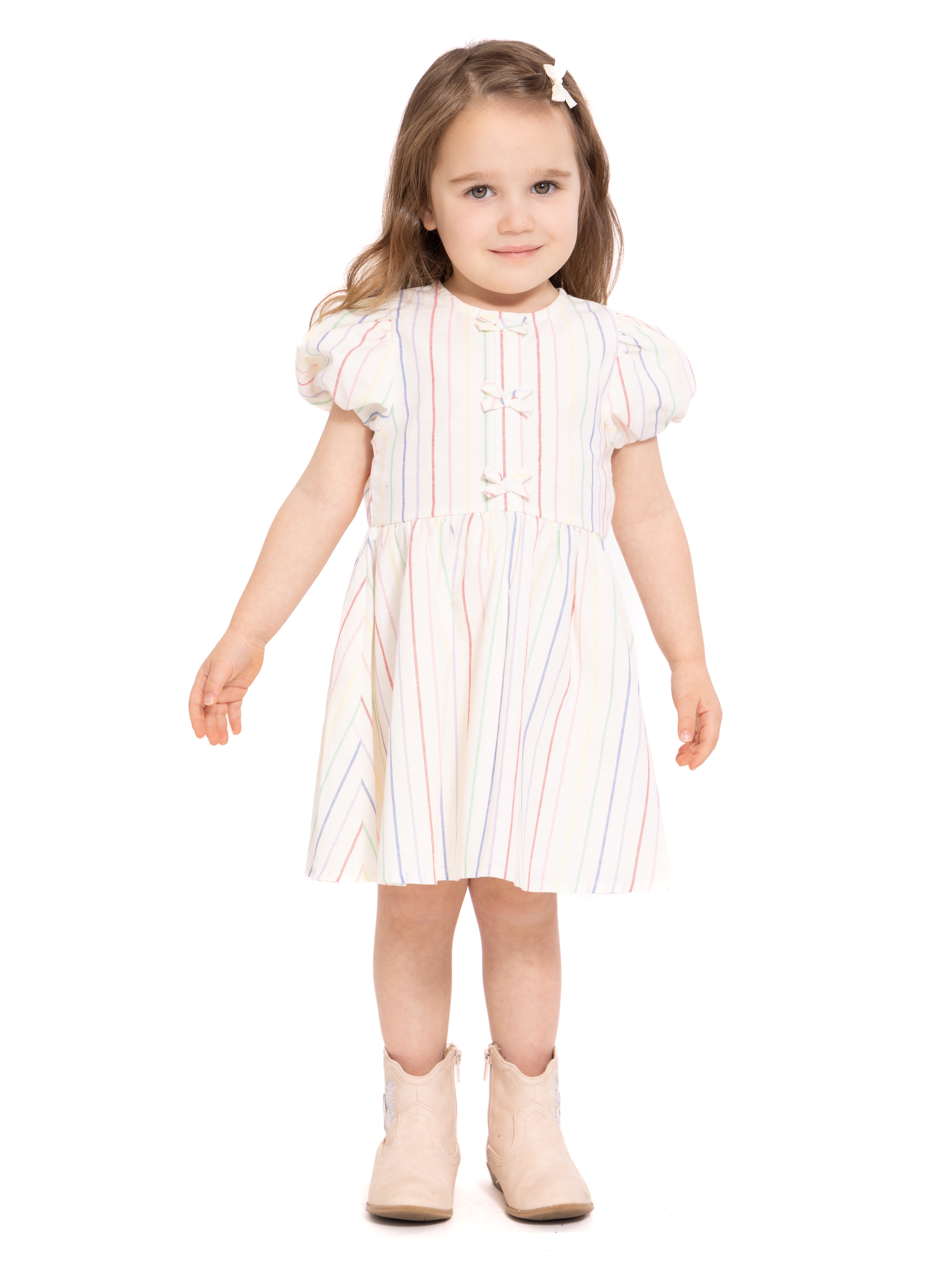 Wonder Nation Toddler Girls Stripe Dress with Bubble Sleeves (White, 5T) asv2z