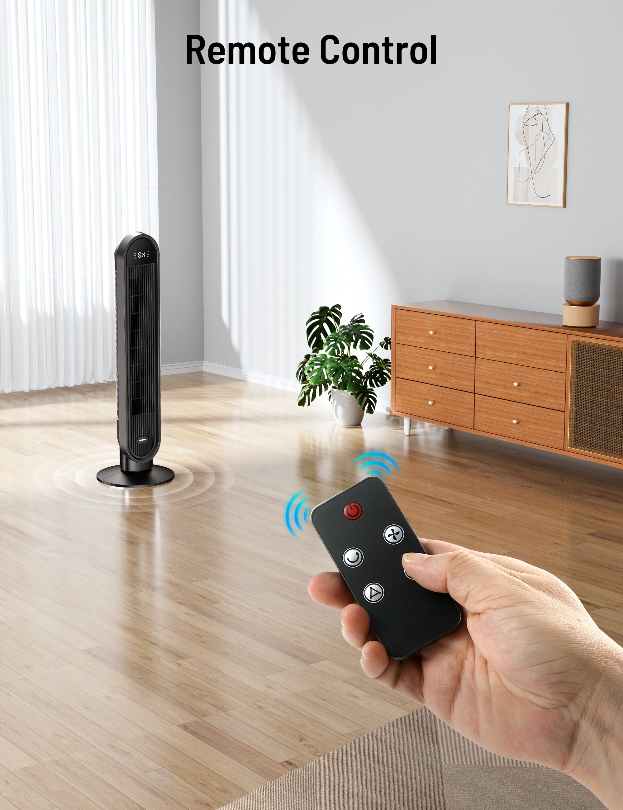Paris Rhône Oscillating Tower Fan with Remote and LED Display (Black, 38 in) fcik9