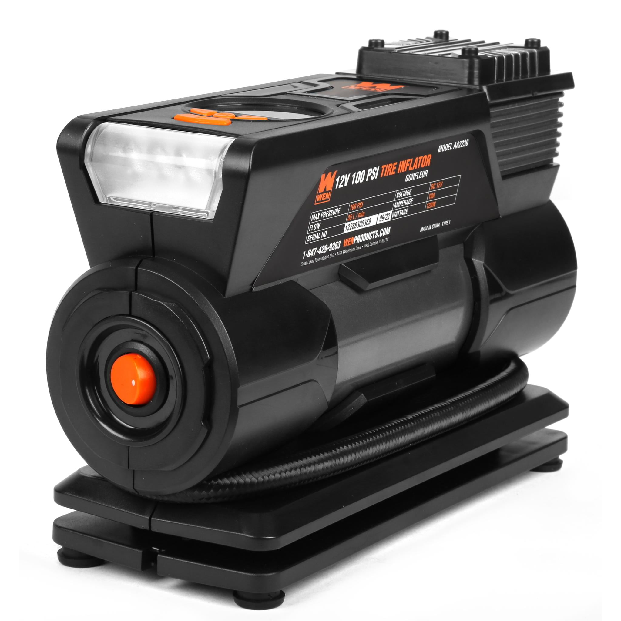 WEN Portable Air Compressor and Tire Inflator with Digital Gauge and Carrying Case (Black, 12V) cv6b9