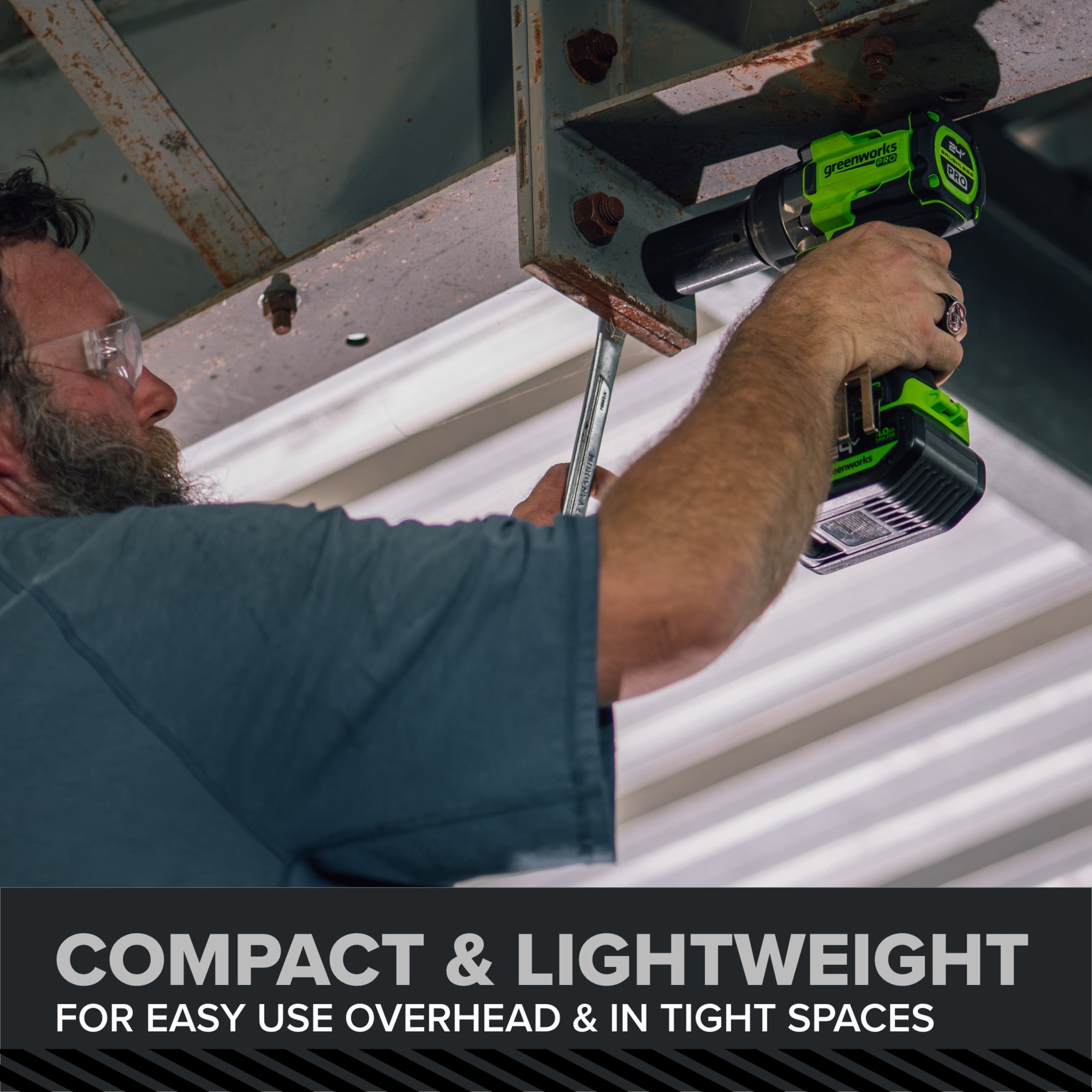 Greenworks Pro PowerAll 24V Brushless 1/2 in Impact Wrench (Green, 750 lb Breakaway Torque) g2aev