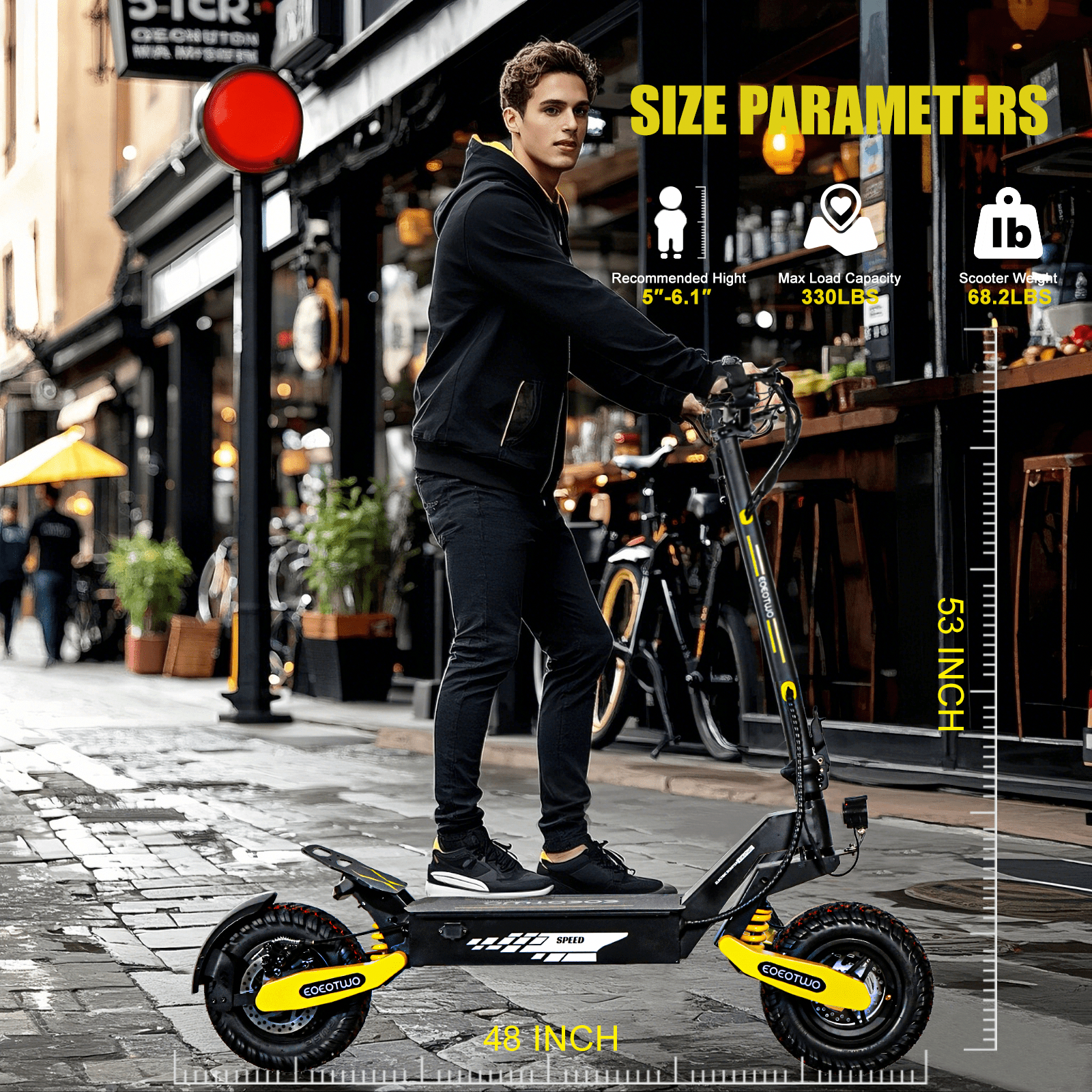 EOEOTWO GT06 Electric Scooter for Adults, 1200W Motor, 30 MPH Fast Commuting E-Scooter with Dual Suspension (Yellow, 330 lb Capacity) tgat4