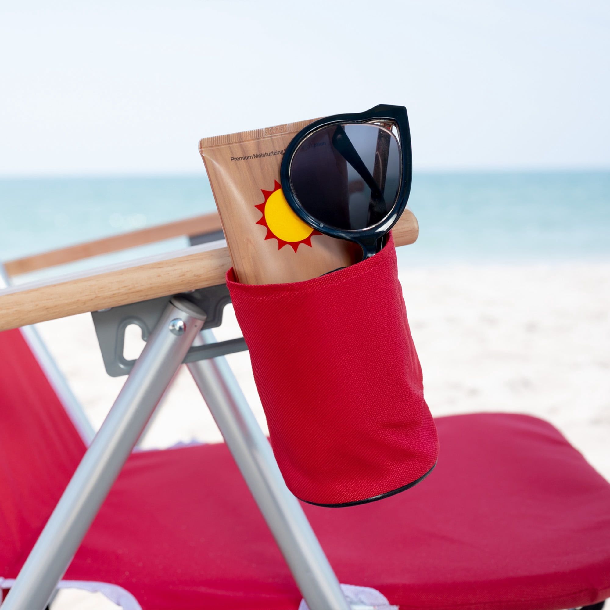 Caribbean Joe Folding Beach Chair, 4-Position Reclining Outdoor Seat with Backpack Straps and Wooden Armrests (Red, 350 lb Capacity) te9be