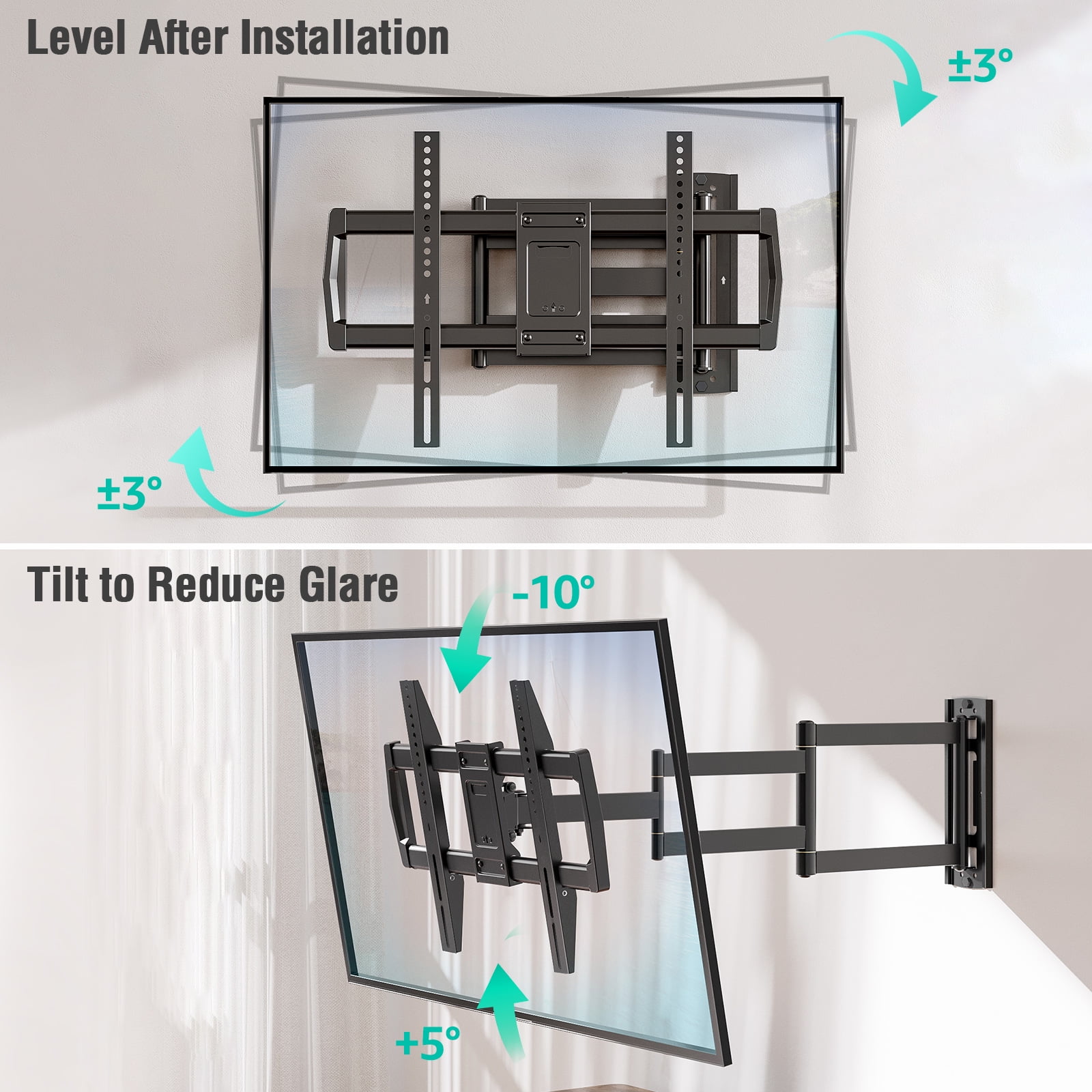 Mount Pro Full Motion TV Wall Mount, Long Arm Articulating Bracket for 42-75 Inch TVs (Black, 99 lb) pbz17