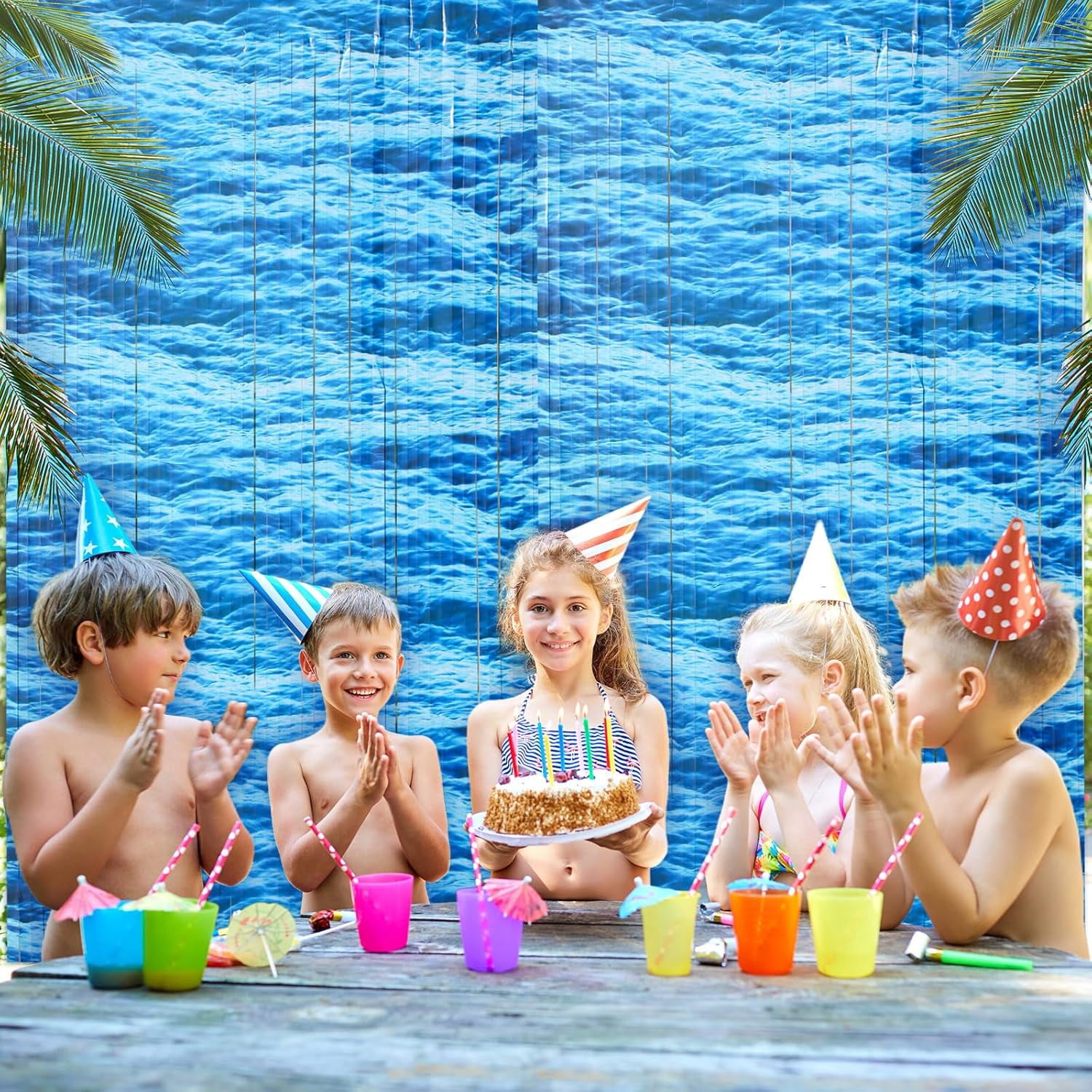 Generic Under The Sea Party Decorations Foil Fringe Curtains Backdrop (Blue, 3.3 ft x 6.6 ft, 2 Pack) ibljr