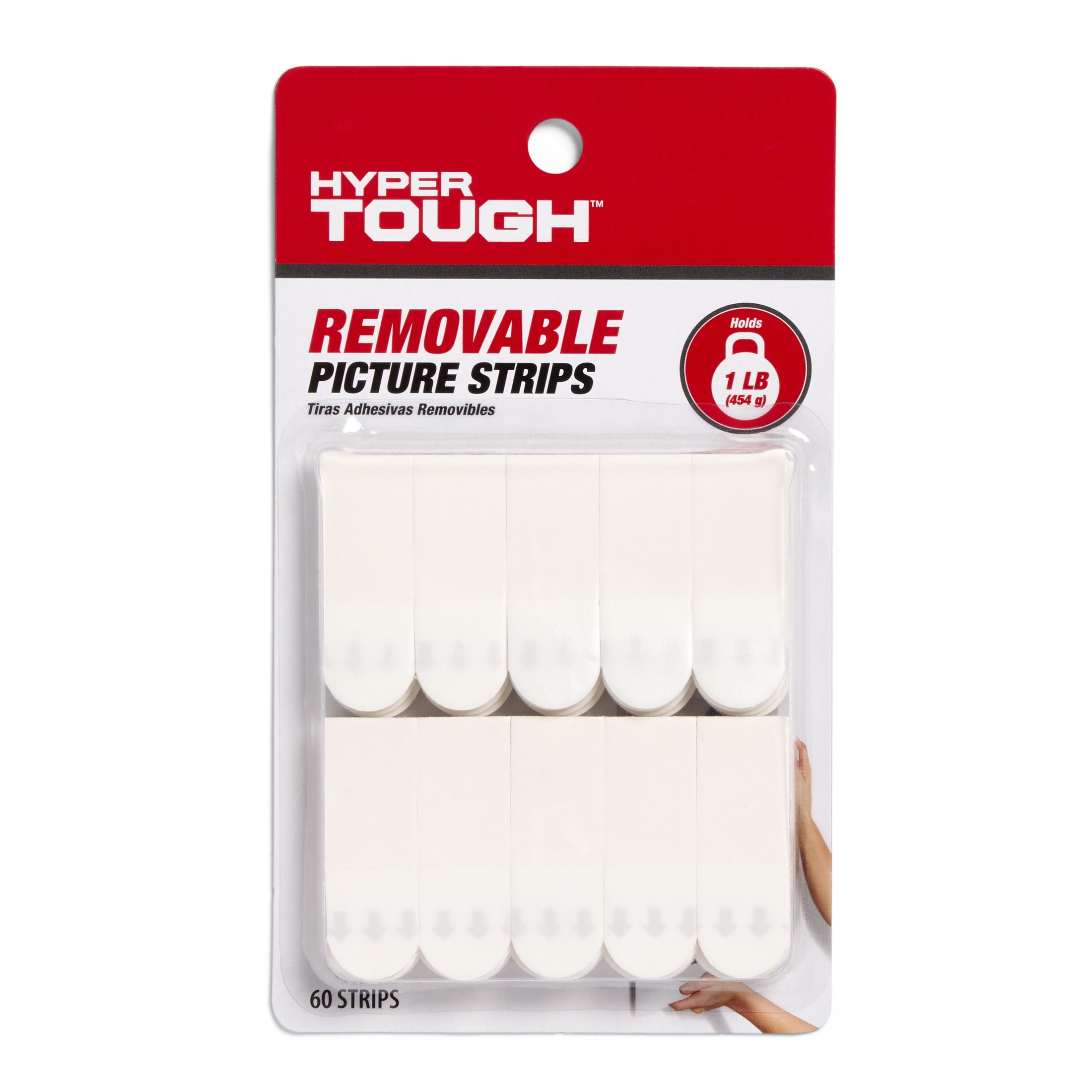 Hyper Tough Removable Adhesive Picture Hanging Strips (White, 60 Piece) l74rg