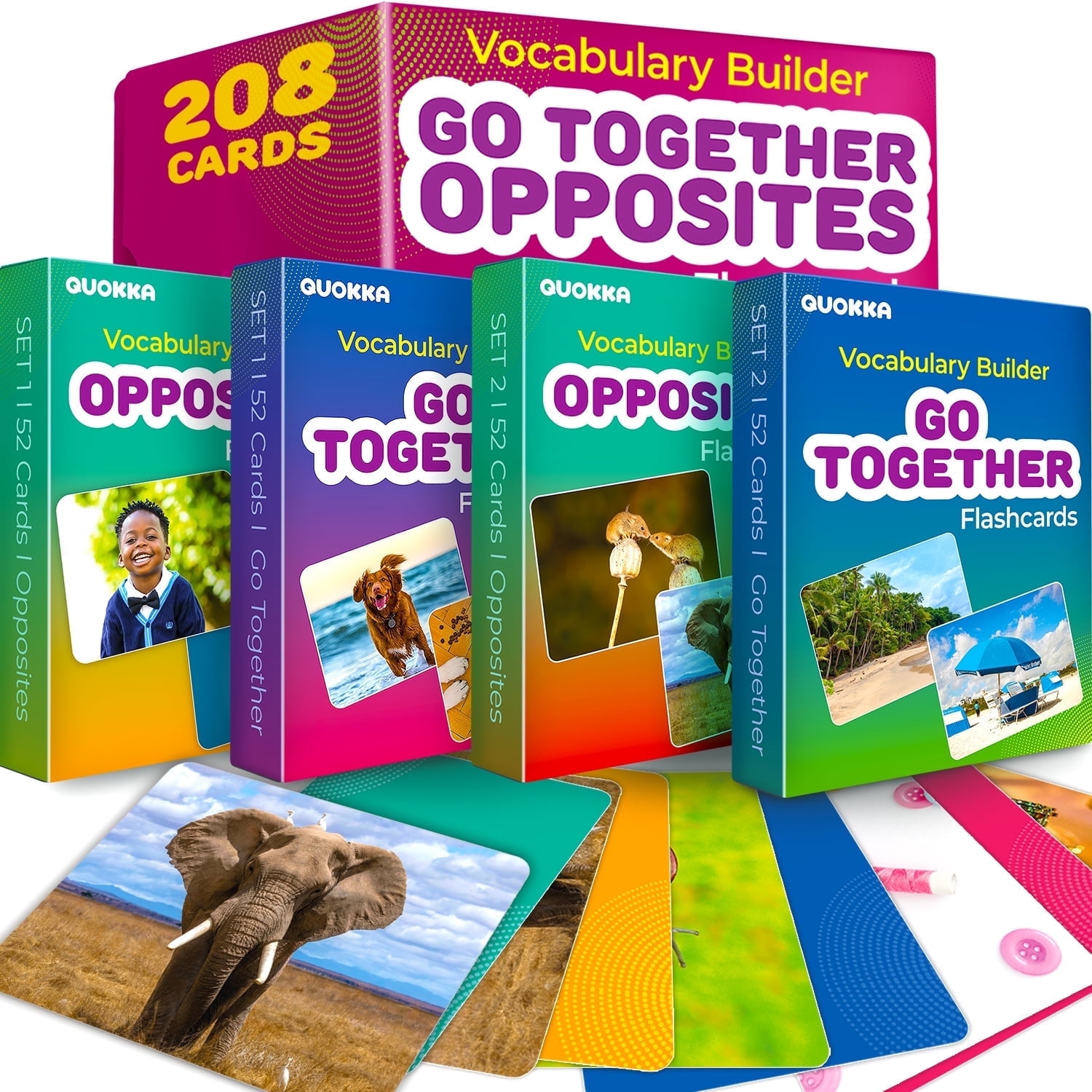 Quokka Educational Flash Cards Set (Go Together & Opposites Matching Game, 208 Count) rr1z4