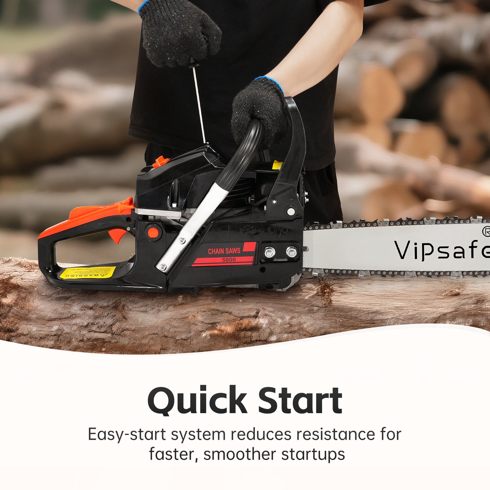 Vipsafe 58cc Gas Chainsaw, 2-Cycle Engine, Anti-Vibration, Heavy-Duty Tree Cutting & Wood Trimming (Red, 20 in) r7awt