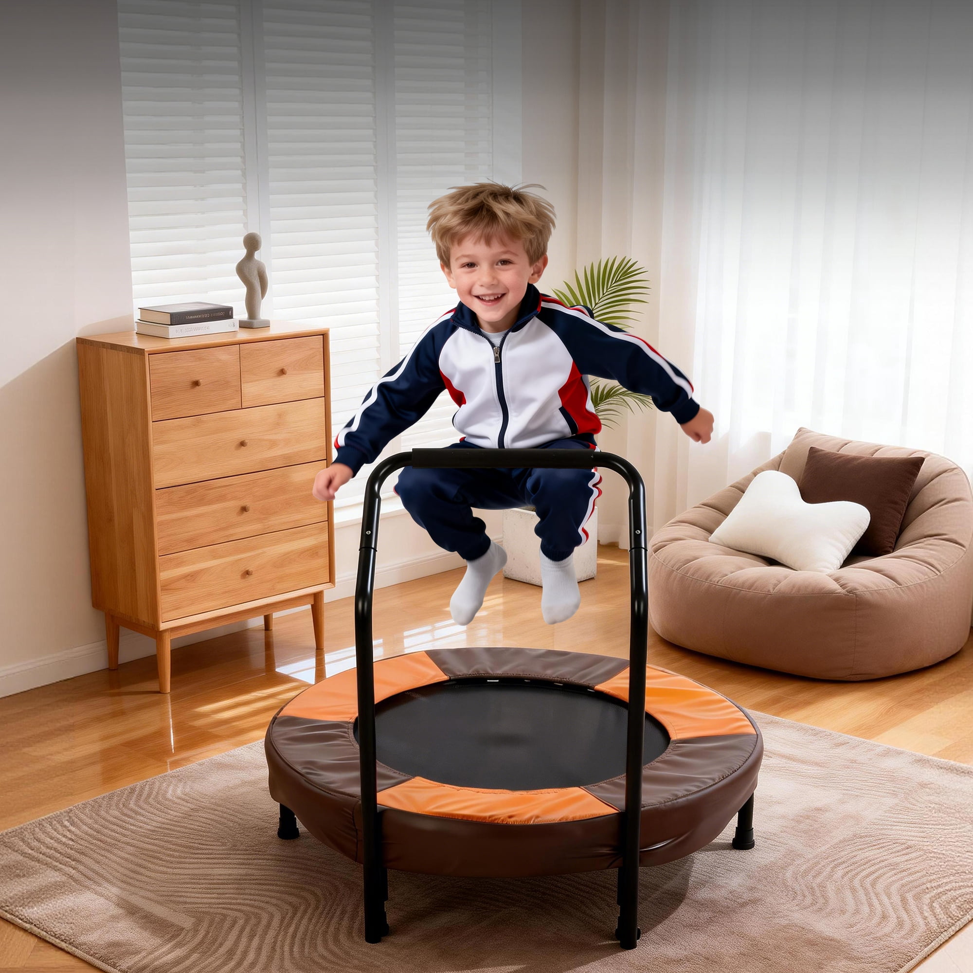 UZUGUL Kids Foldable Mini Trampoline with Handle, Indoor and Outdoor Fitness Jumper (Orange, 36 in) sbve2
