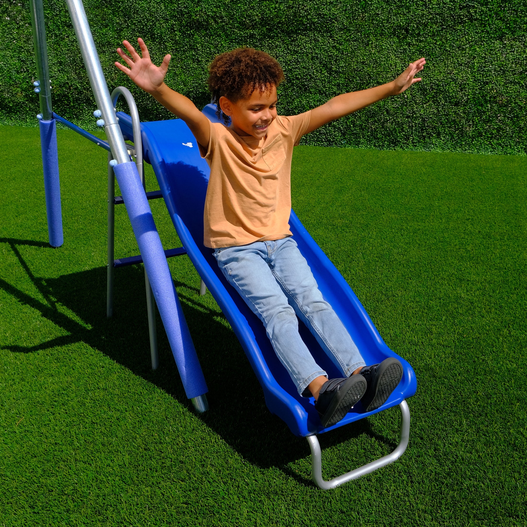 The Swing Company Oxford Galvanized Metal Swing Set with LED Swing, Saucer Swing, and 5-ft Slide (Green, 1 Set) guzy7
