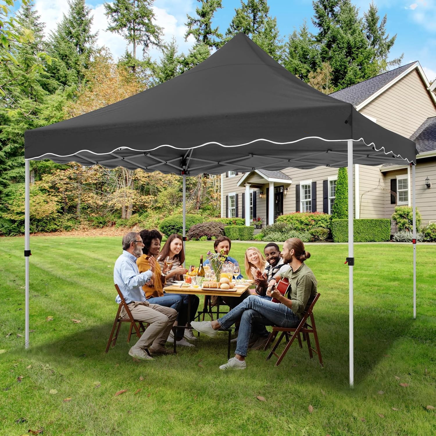 COBIZI 10x10 Pop Up Canopy Tent, Waterproof Instant Shelter with Sandbags & Stakes (Black, 10x10 ft) 3yw3n