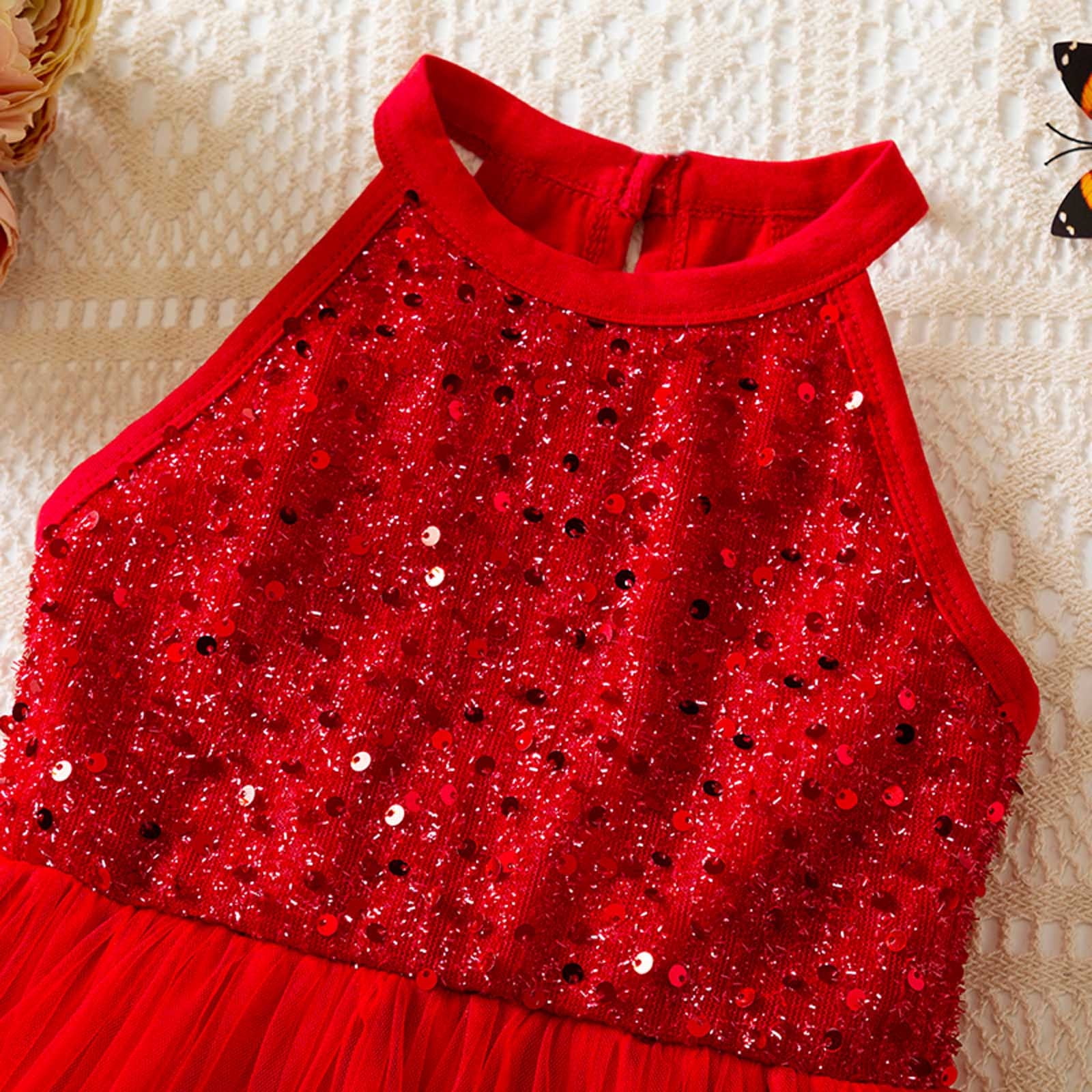 Gelikeya Girls Sequin Sparkly Tutu Dress Sleeveless Party Outfit (Red, 4-5 Years) u3ymr