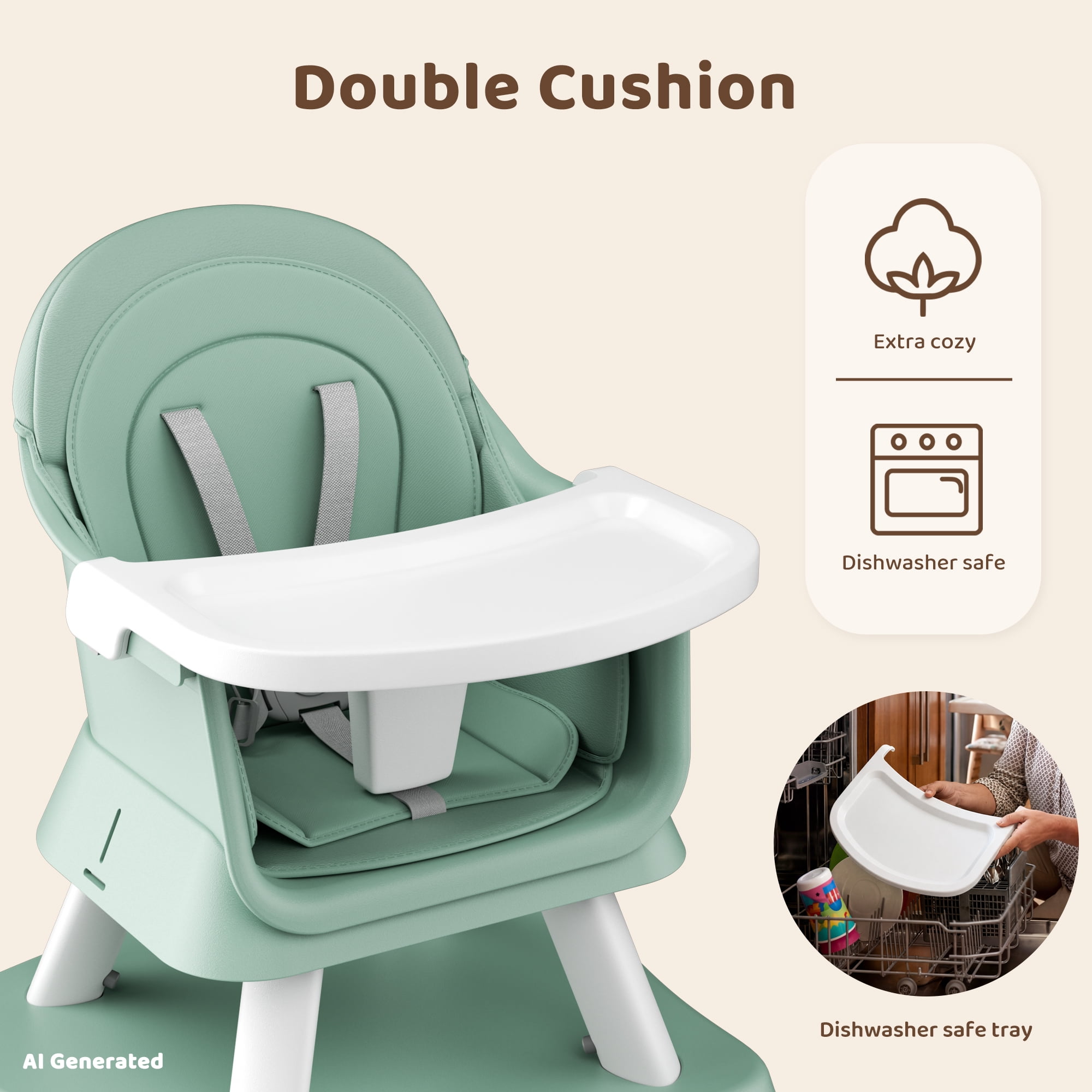 AILEEKISS 8-in-1 Convertible Baby High Chair and Toddler Booster Seat (Green) cjk8r