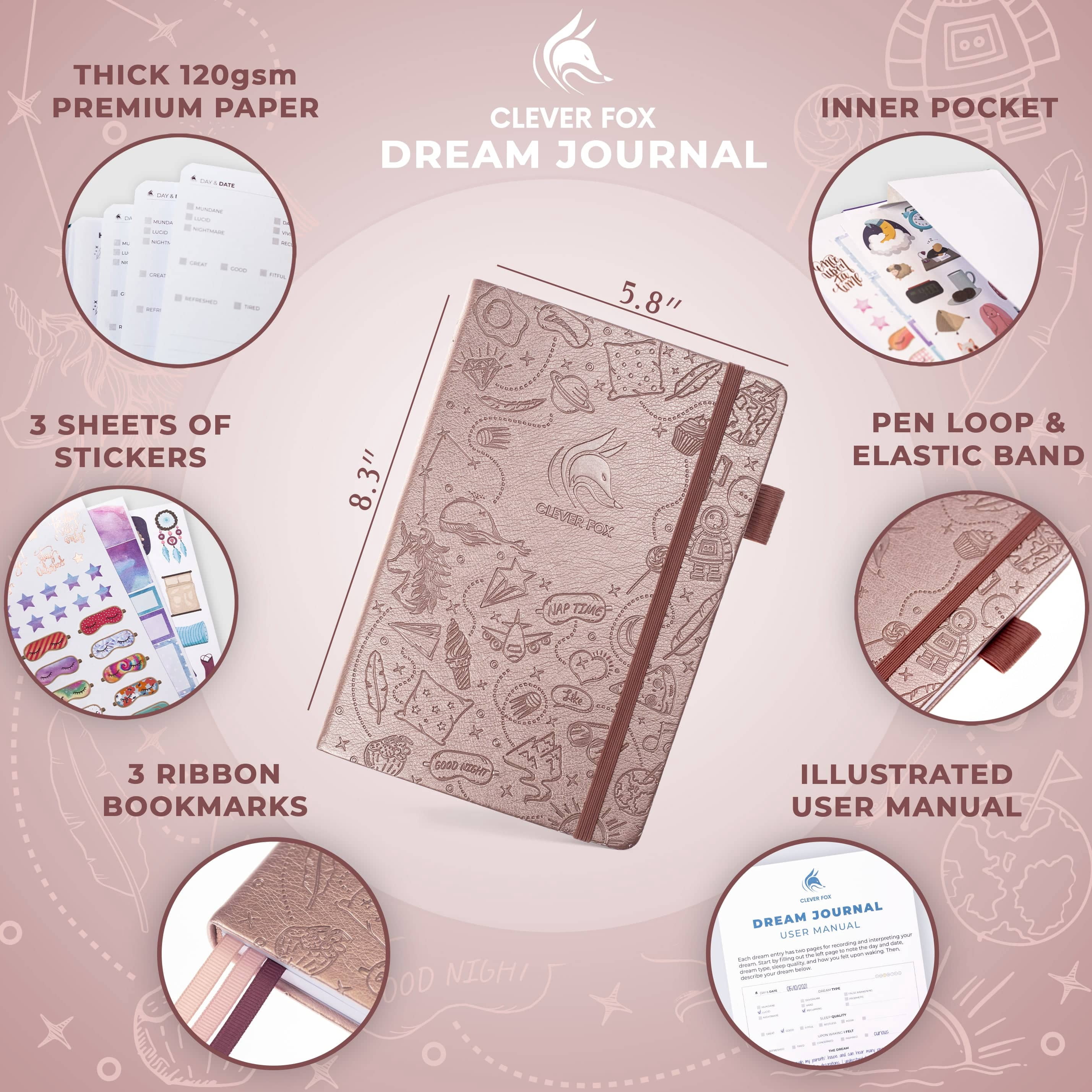 Clever Fox Dream Journal with Guided Prompts and Sleep Tracker (Gold, 5.8 in x 8.3 in) z40cz
