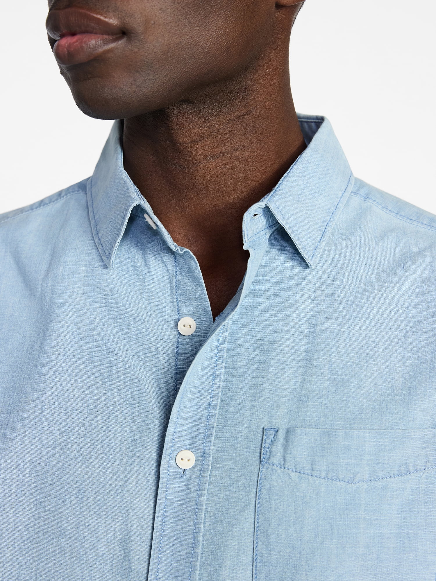 George Men's Modern Fit Chambray Short Sleeve Button Up Shirt (Blue, XS) xgsti