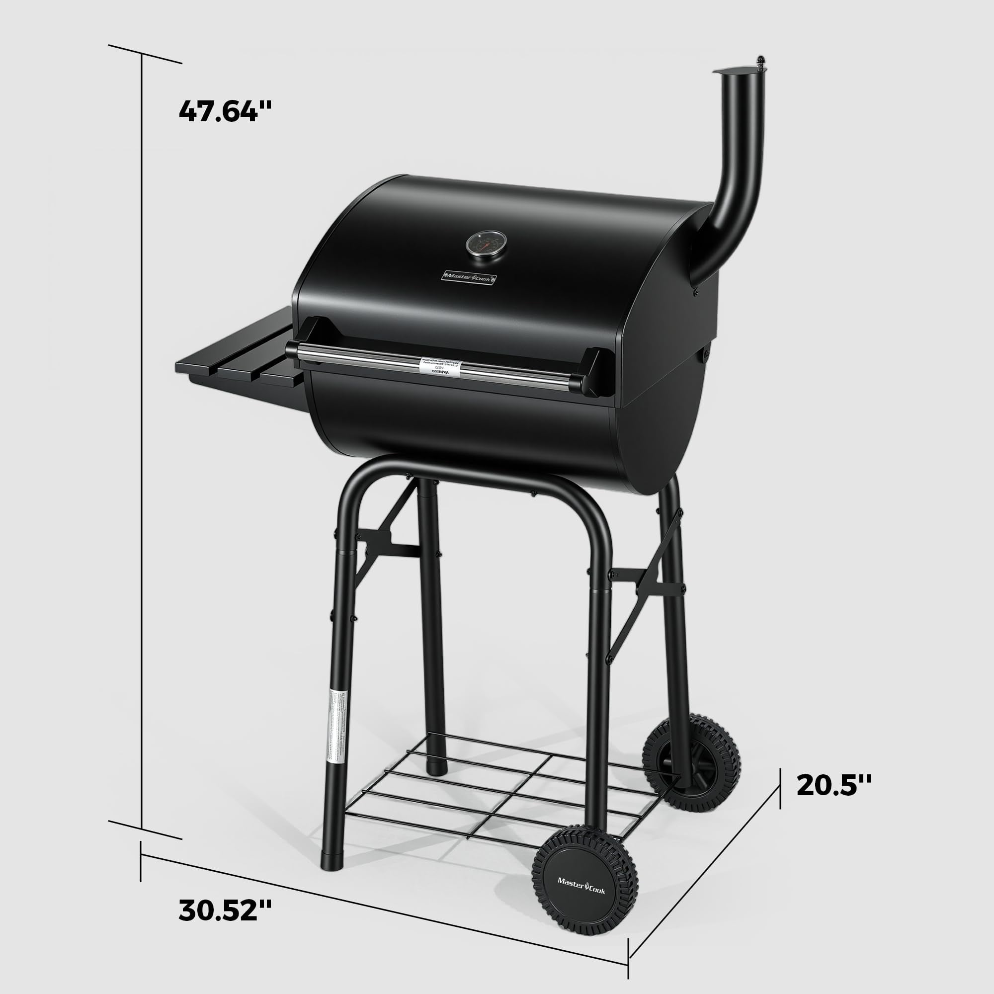Master Cook Outdoor Barrel Charcoal Grill with Side Tables and Smoker (Black, 30 in) z33nm