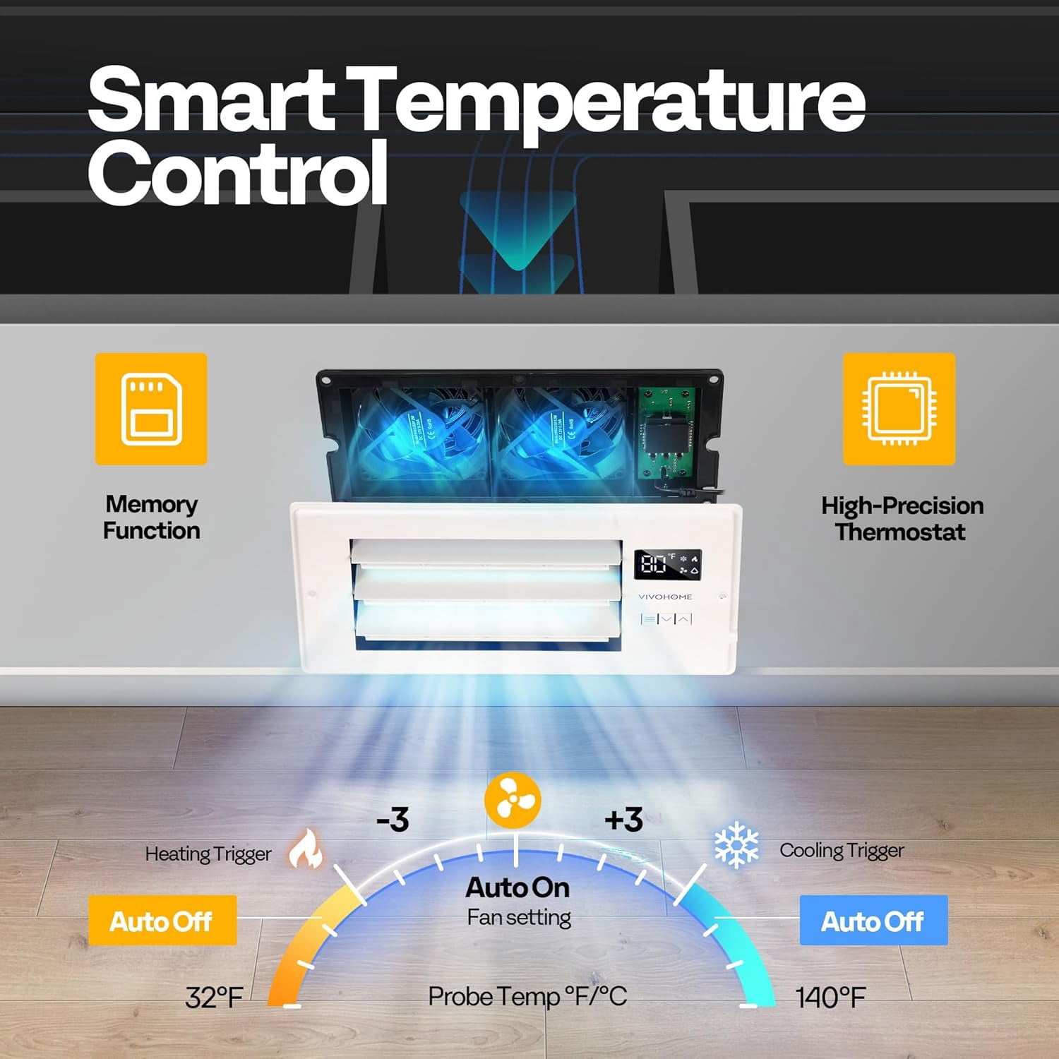 SPECSTAR Register Booster Fan with Smart Thermostat and 10-Speed Remote Control (White, 4 in x 10 in) 35drs