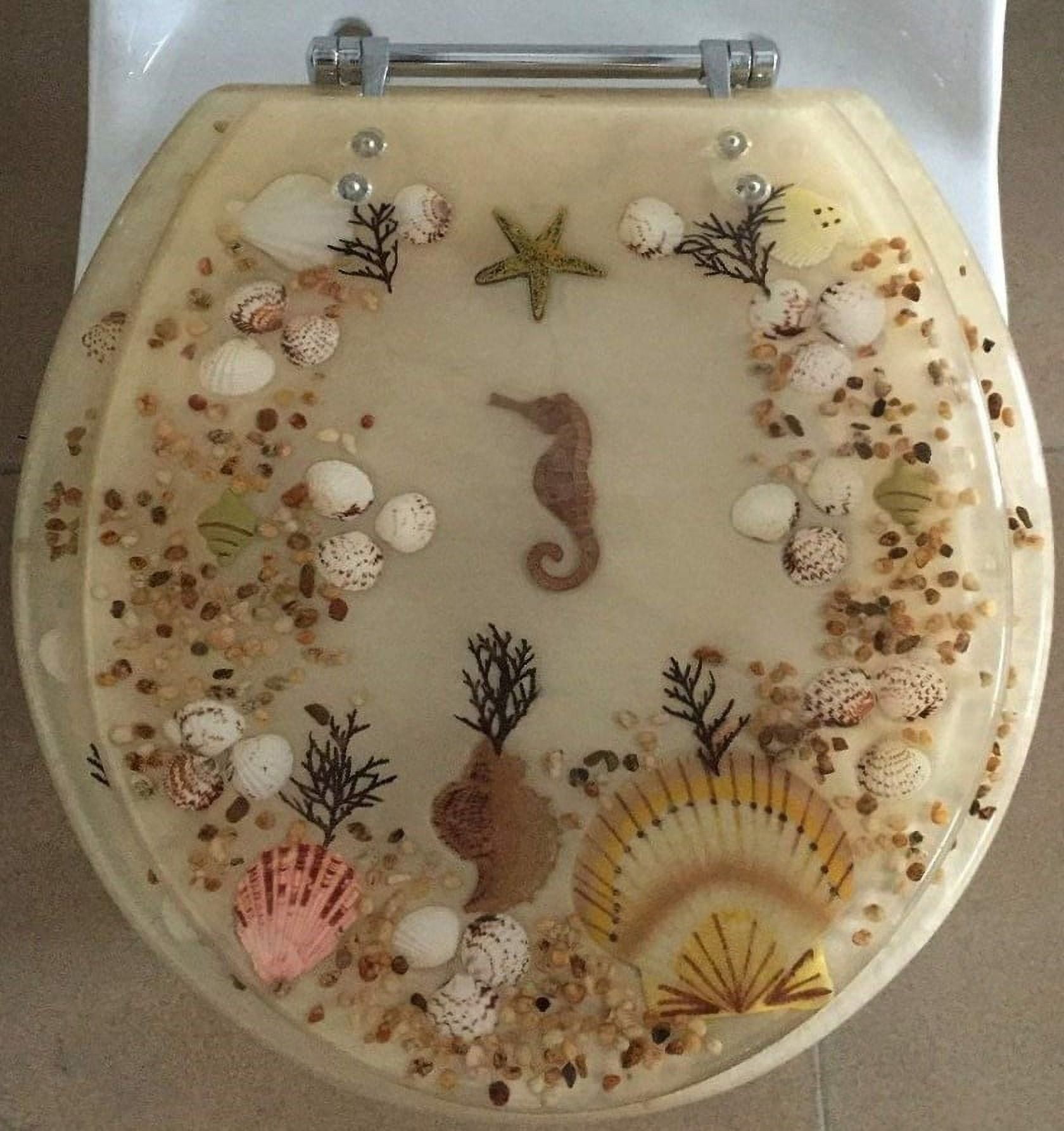 Daniel's Decorative Resin Toilet Seat with Shell and Seahorse Design (Beige, 14.5 in x 16 in) jj8ty