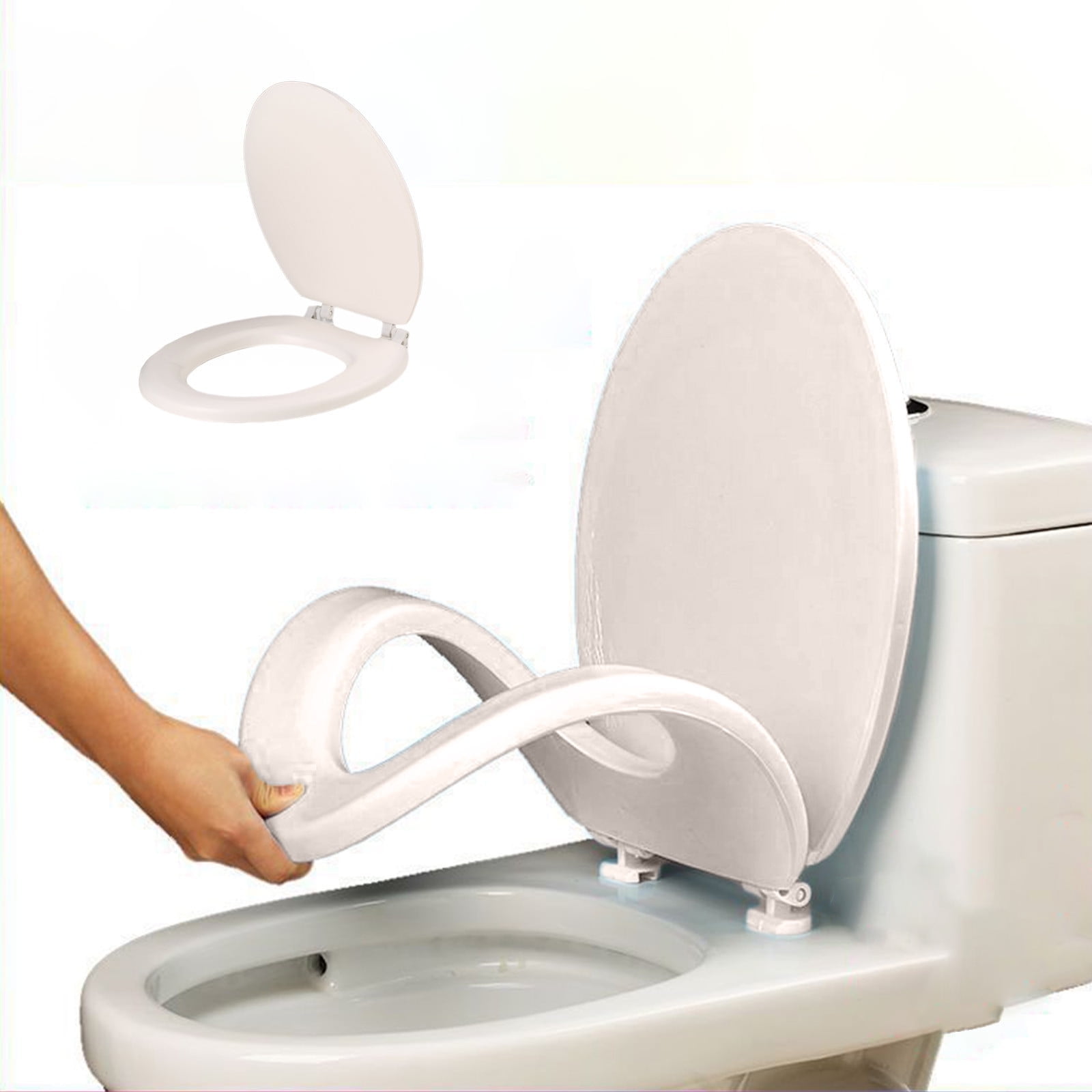 RoamHome Soft Close Round Toilet Seat, Quiet Slow-Closing Durable Plastic, Easy Install & Stable Design (White, 16x13 in) nr53o