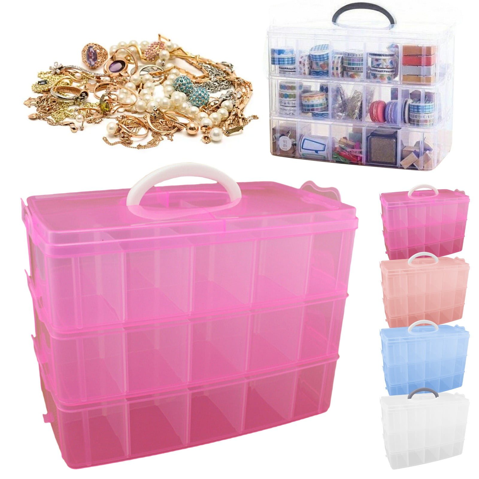 Loetky 30-Compartment Plastic Storage Organizer with Transparent Lid (Clear, 10.5 in x 6.5 in x 2.5 in) bvttp