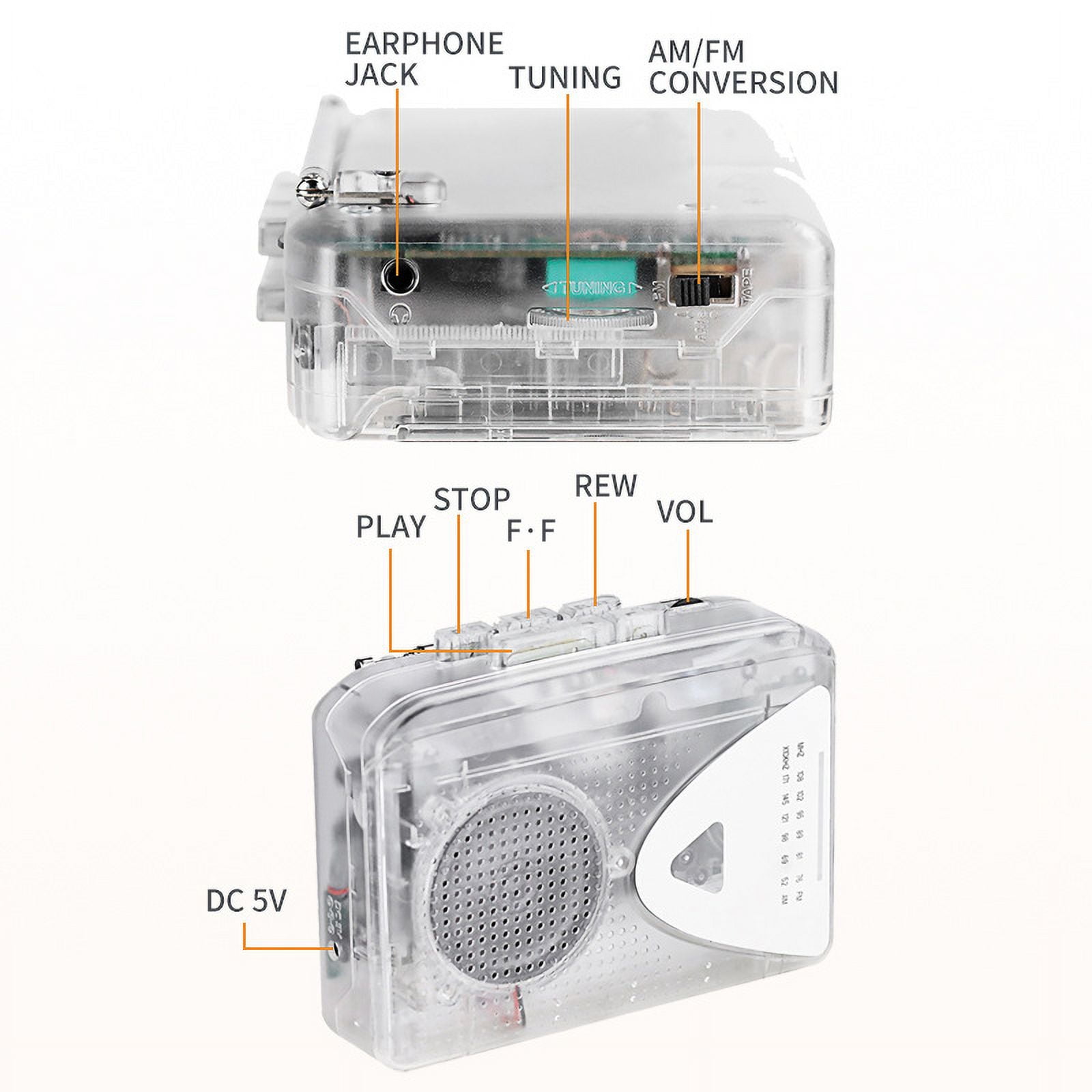 Meikoko Portable Cassette Player and AM/FM Radio with MP3 Converter (White, 1 Pack) bghj4