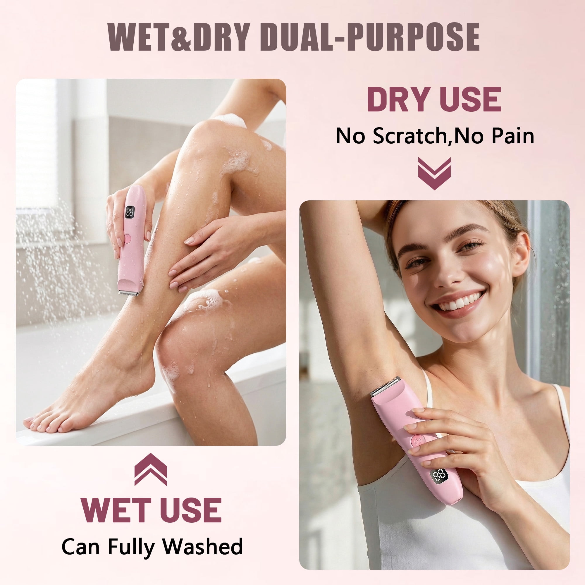 Cshidworld Electric Shaver for Women, Painless Wet & Dry Body Hair Remover with LED Display (Pink, 1 Count) nj9i2