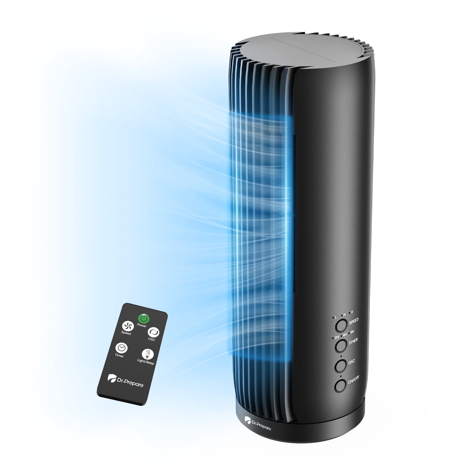 Dr. Prepare Bladeless Tower Desk Fan, Quiet Oscillating Table Fan with Remote Control (Black, 12.7 in) m8pok