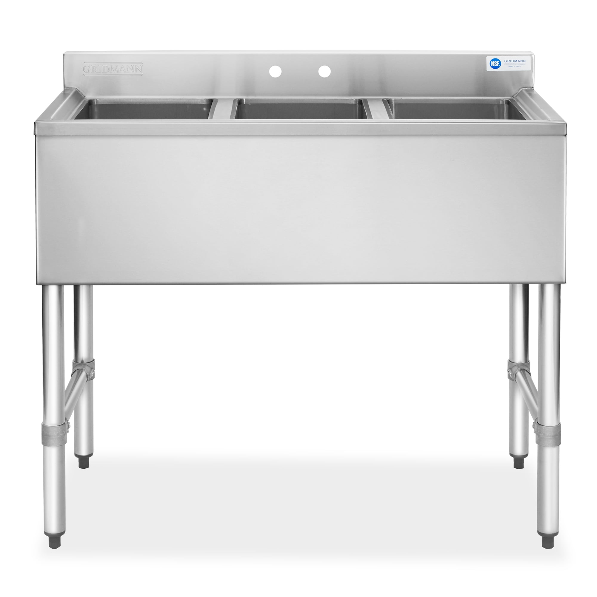 Gridmann 3 Compartment Stainless Steel Bar Sink (Silver, 38.5 in L x 18.75 in W) twqyc